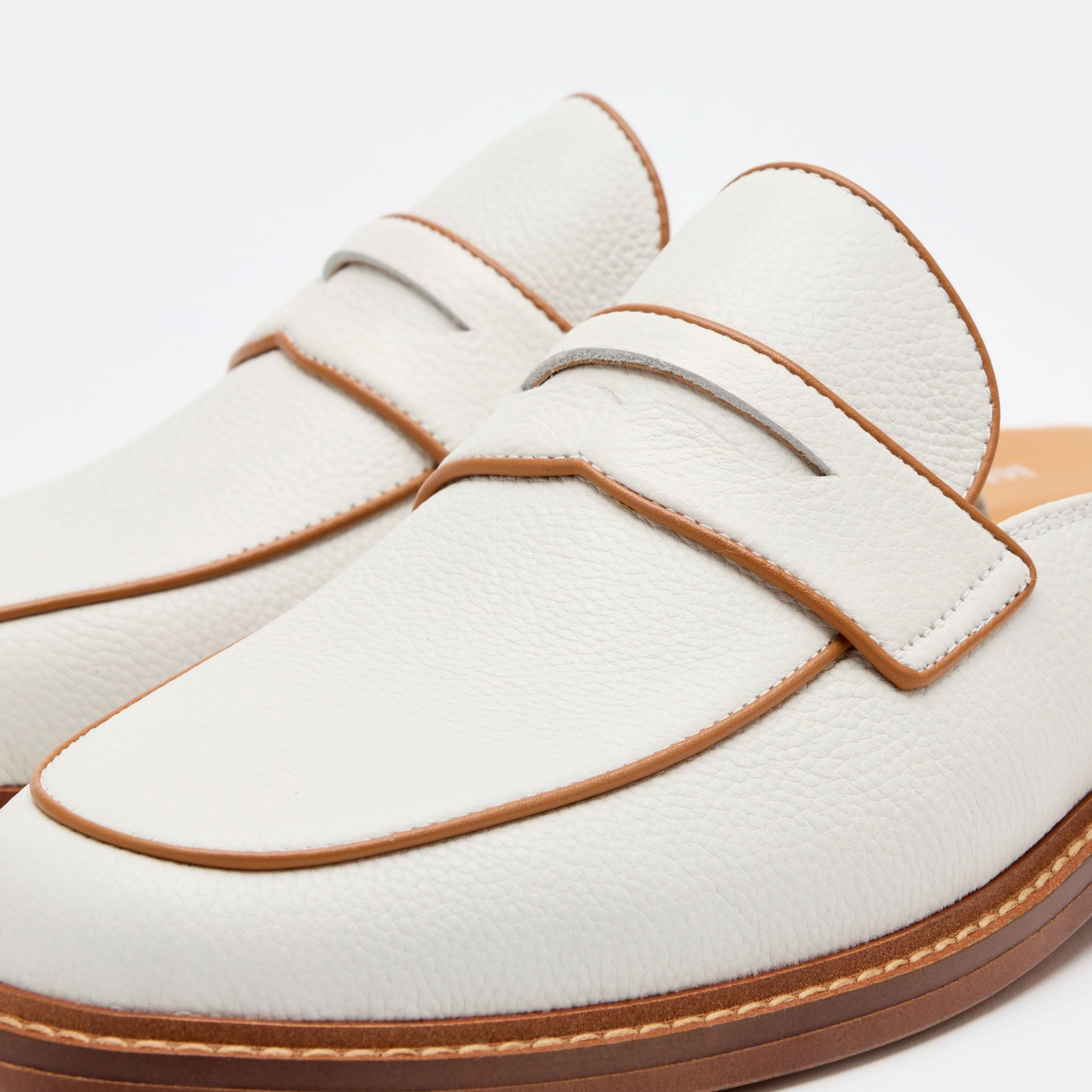 Del Mar White Pebble Loafer Mules - Image 3