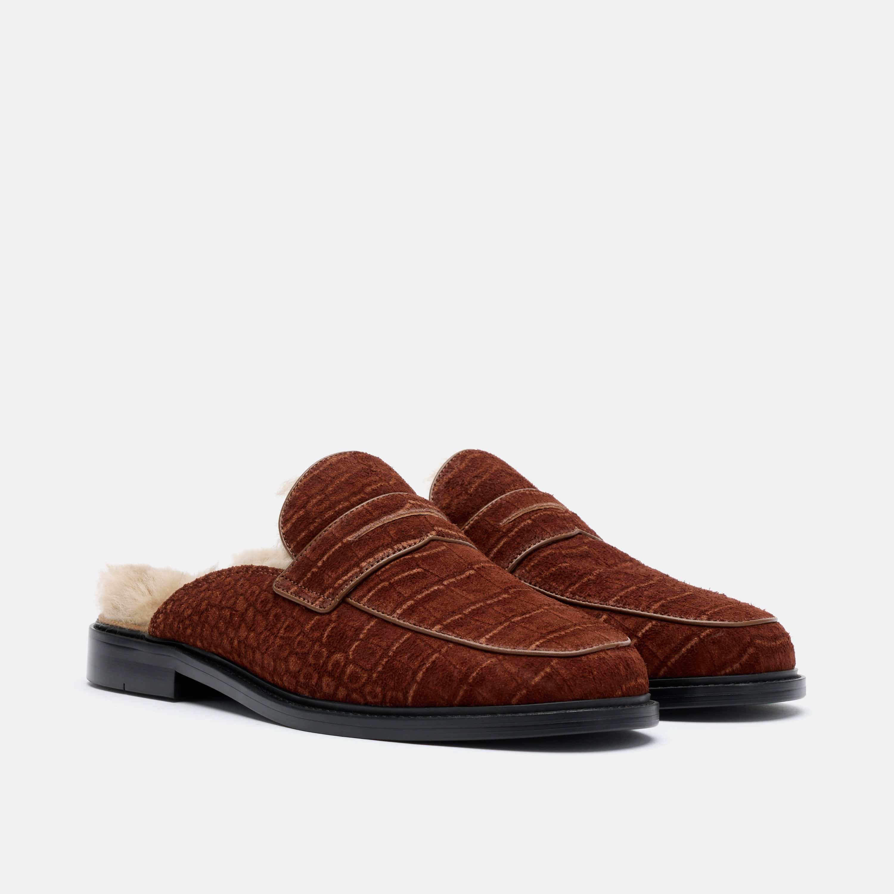 Del Mar Brown Croc Suede Loafer Mules - Image 2