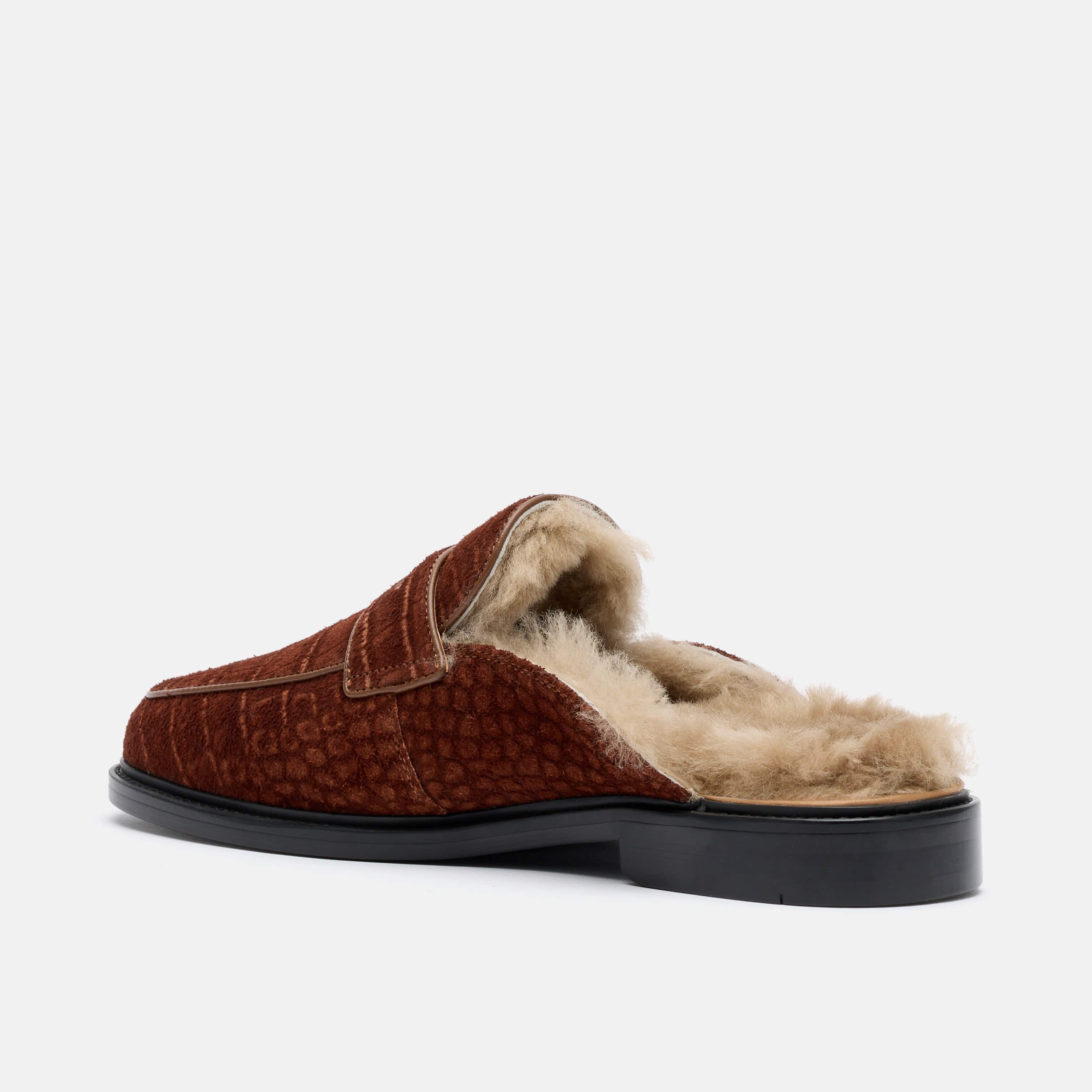Del Mar Brown Croc Suede Loafer Mules - Image 5