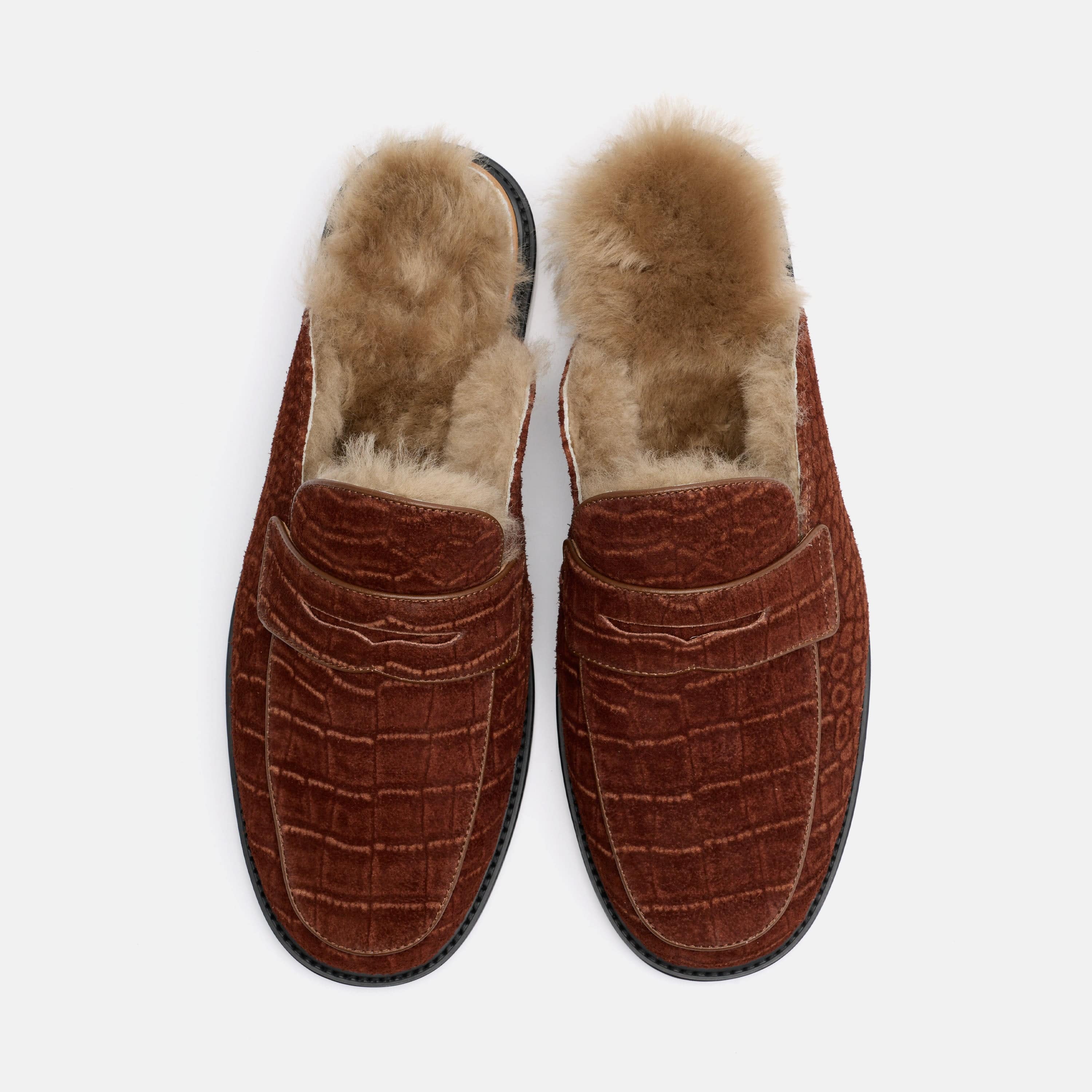 Del Mar Brown Croc Suede Loafer Mules - Image 6