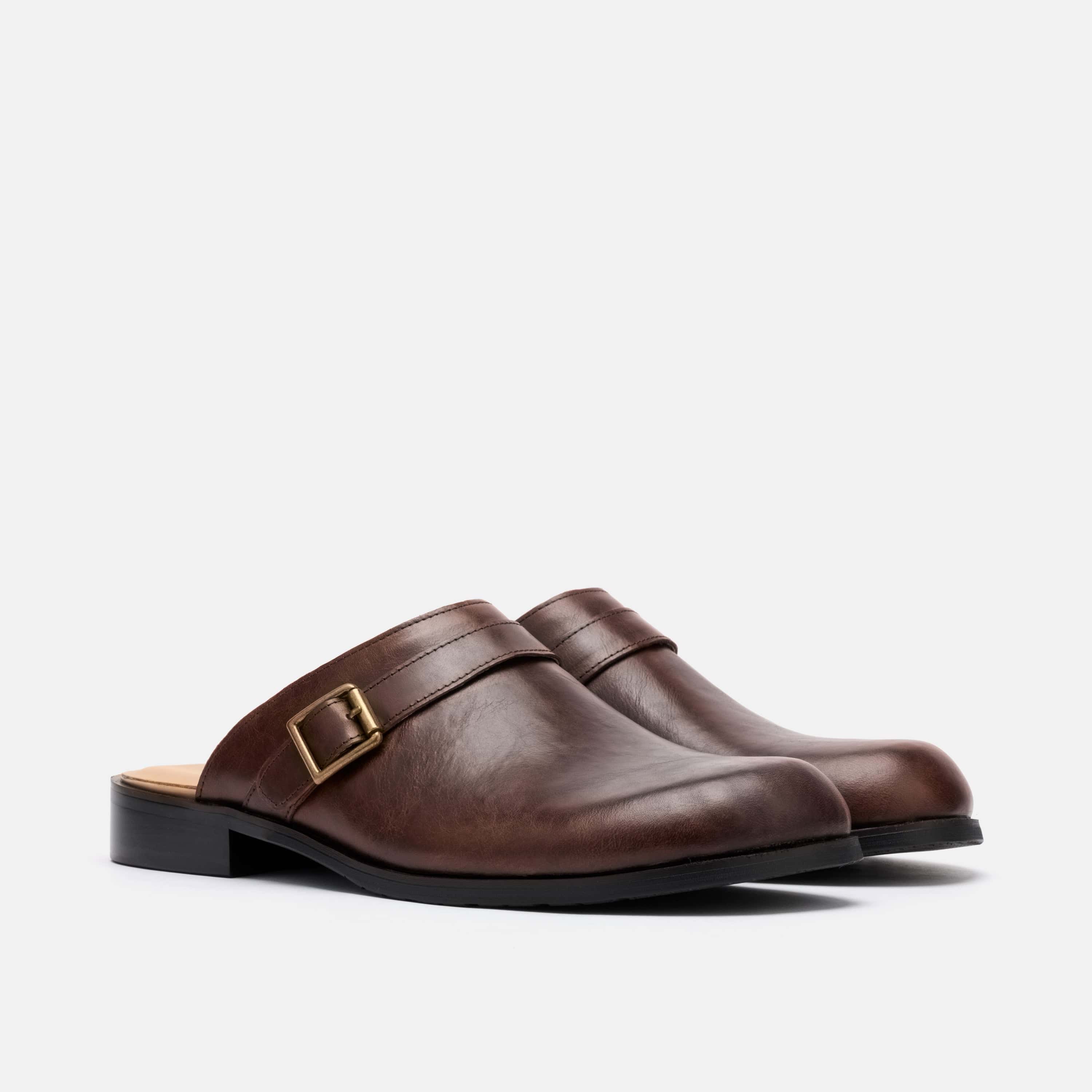 Diego Brown Distressed Leather Strap Mules - Image 2