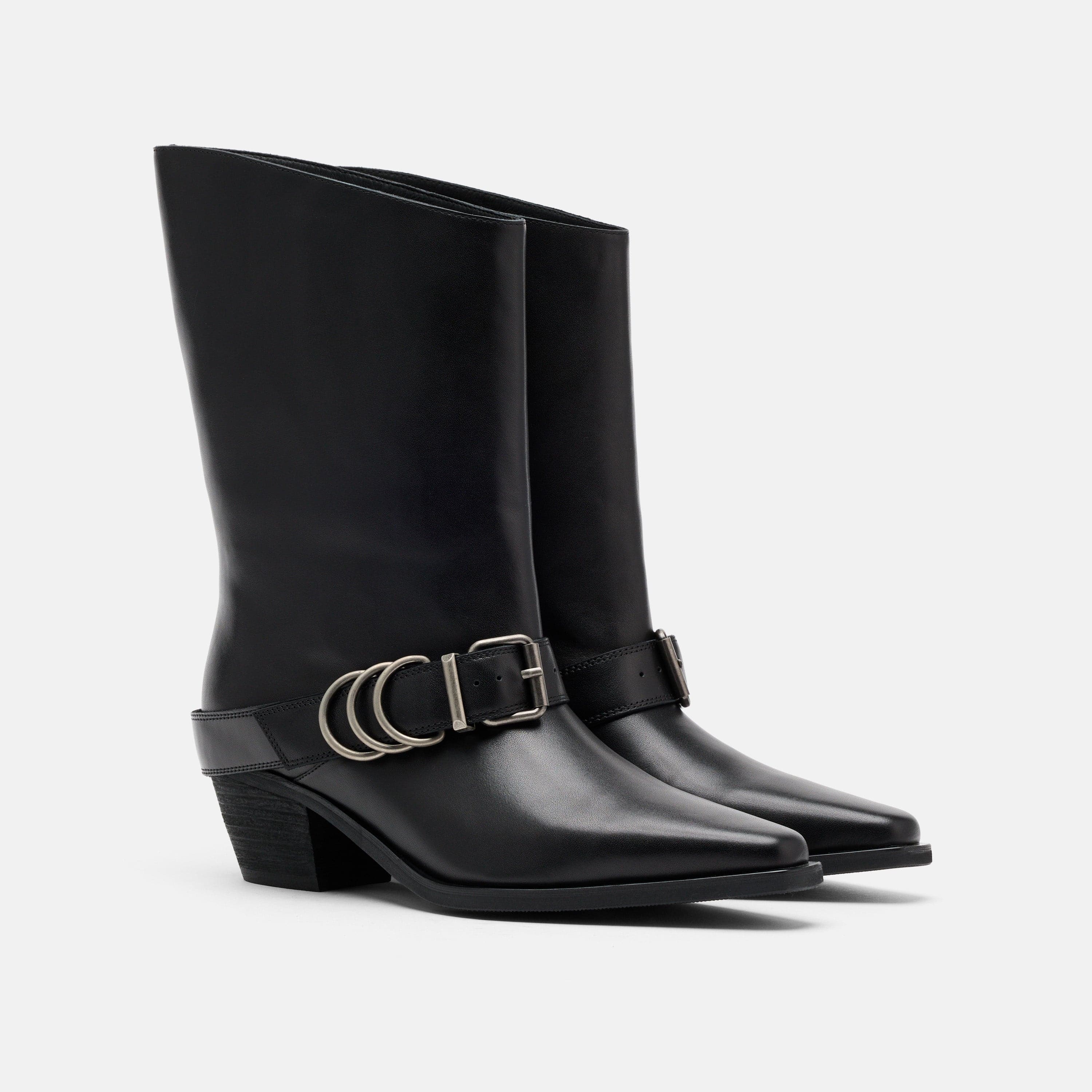 Donna Black Leather Moto Ankle Boots - Image 2