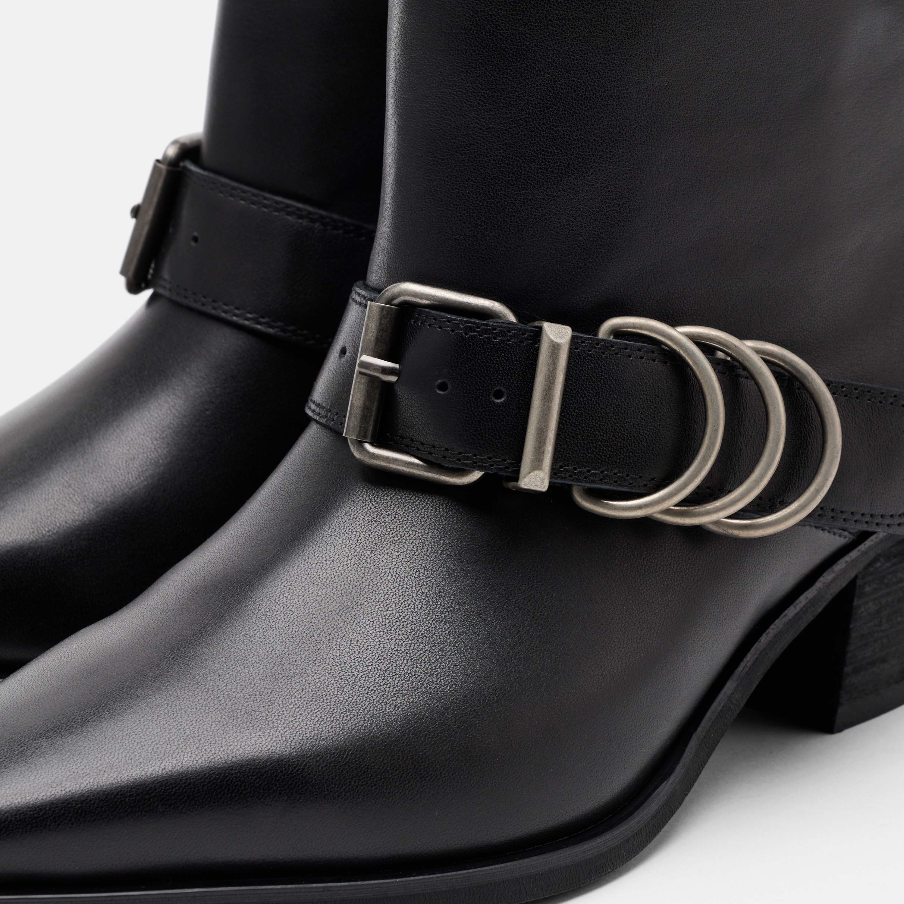 Donna Black Leather Moto Ankle Boots - Image 3