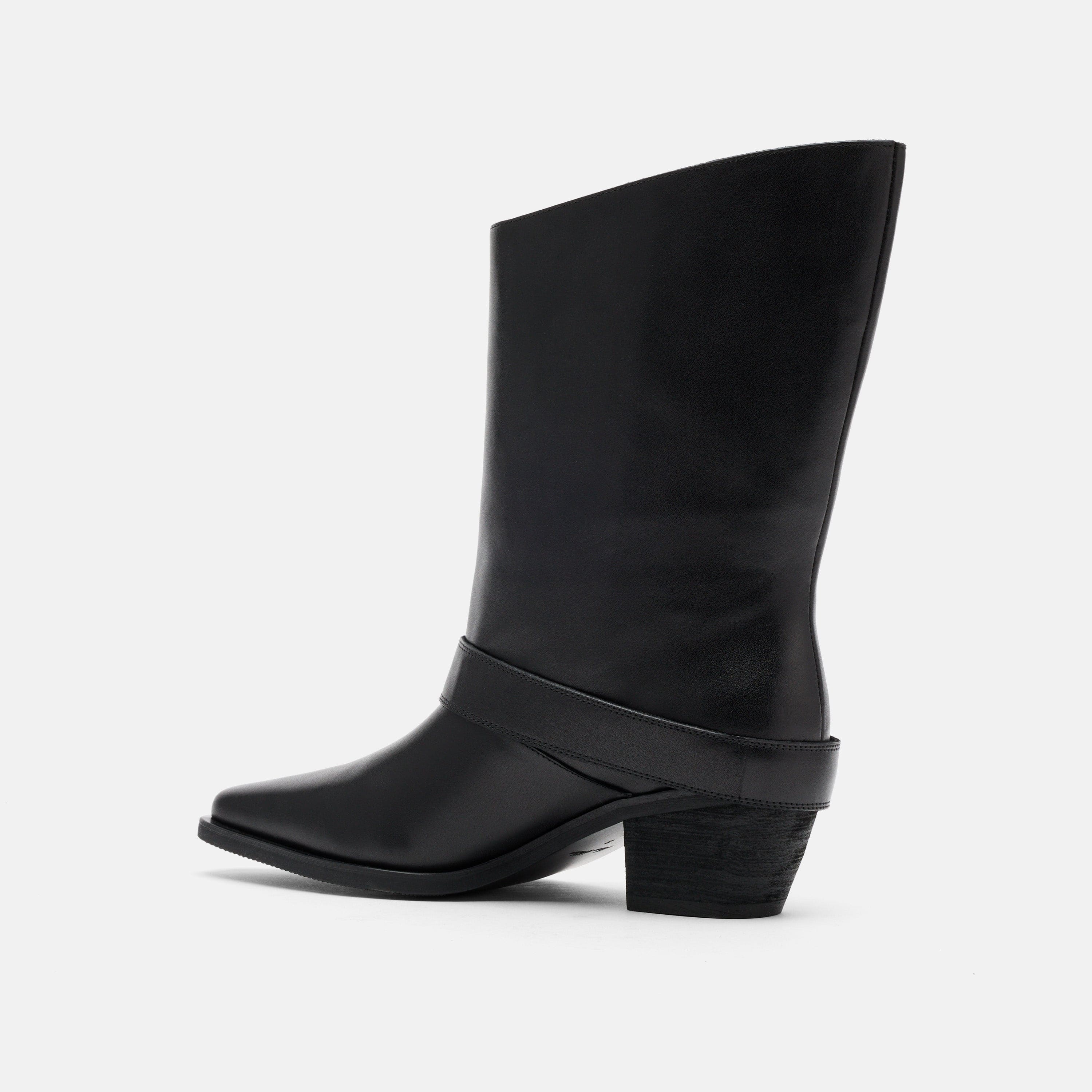 Donna Black Leather Moto Ankle Boots - Image 4