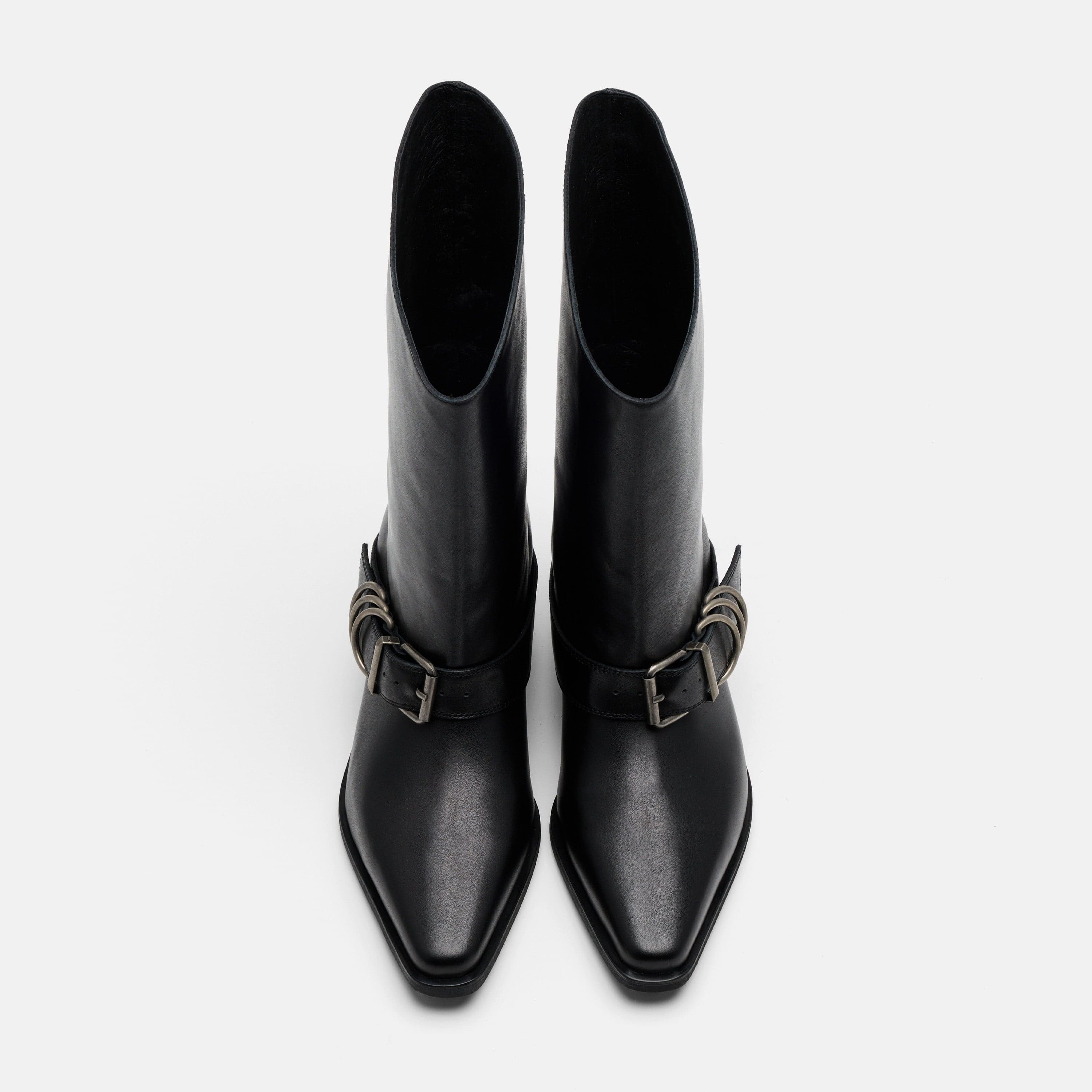 Donna Black Leather Moto Ankle Boots - Image 5