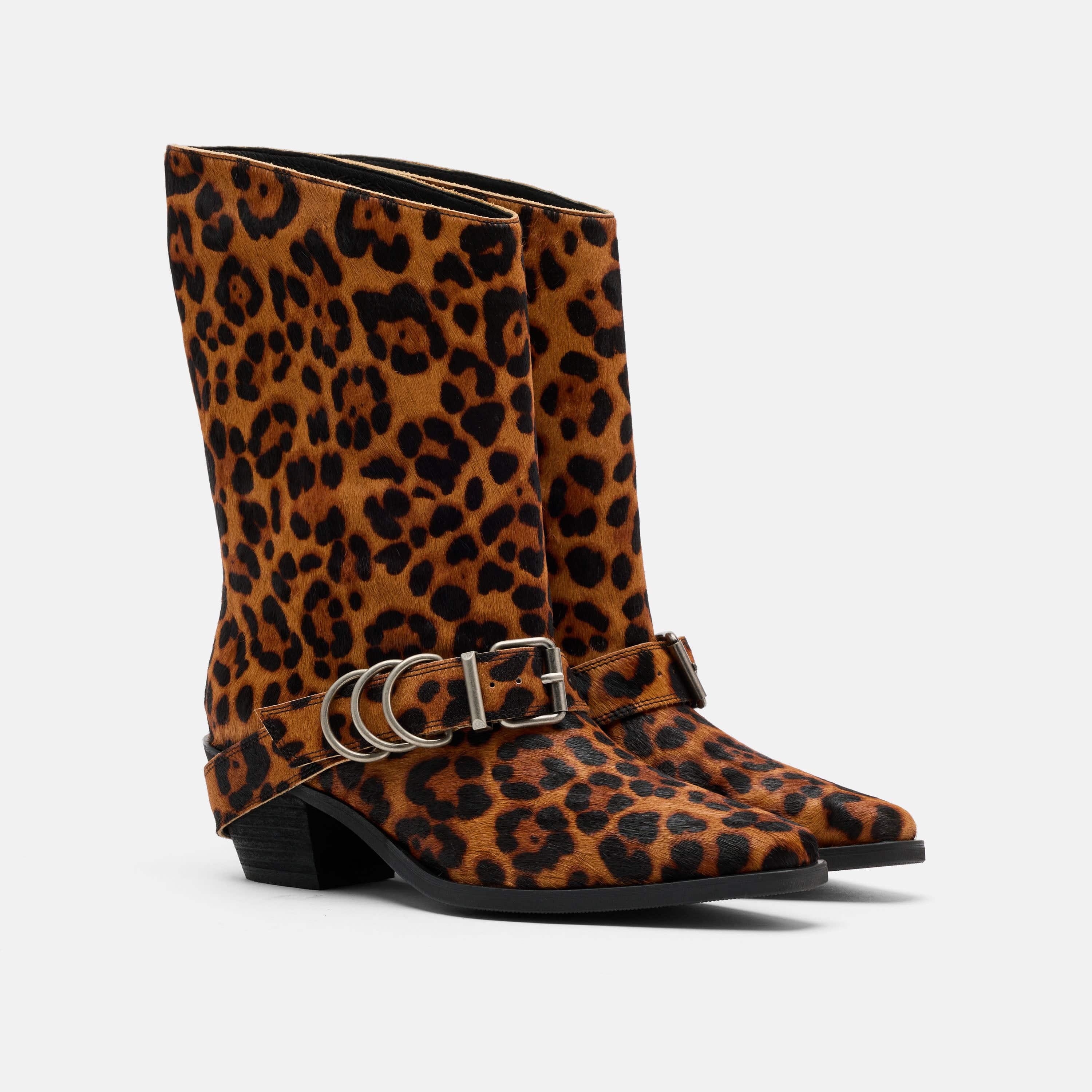 Donna Leopard Pony Hair Moto Ankle Boots - Image 2