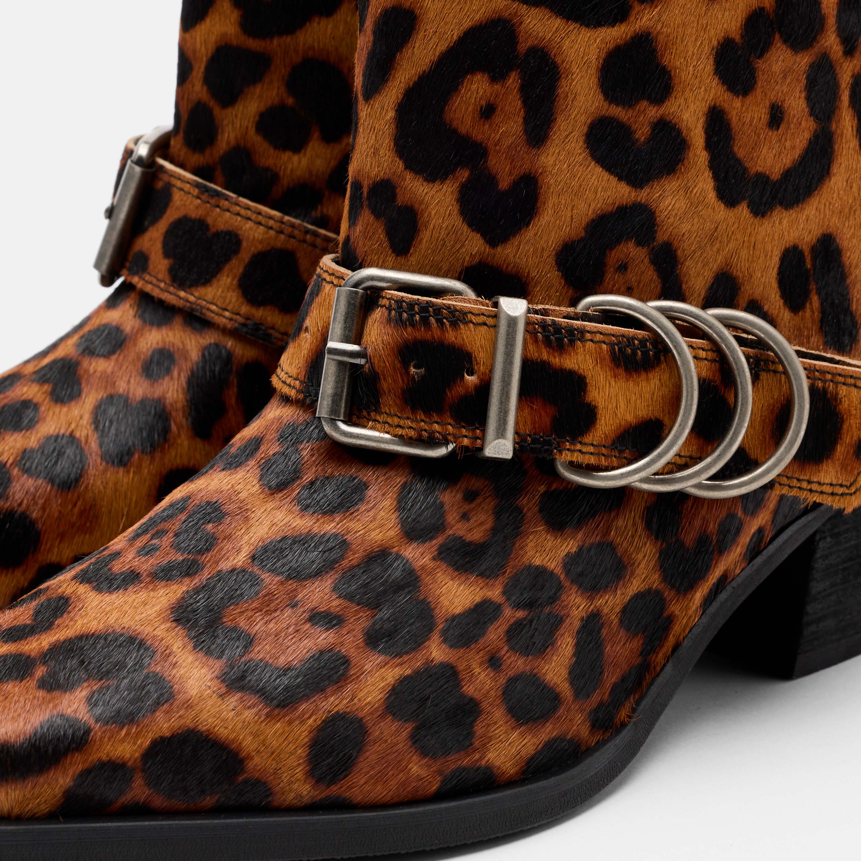 Donna Leopard Pony Hair Moto Ankle Boots - Image 3