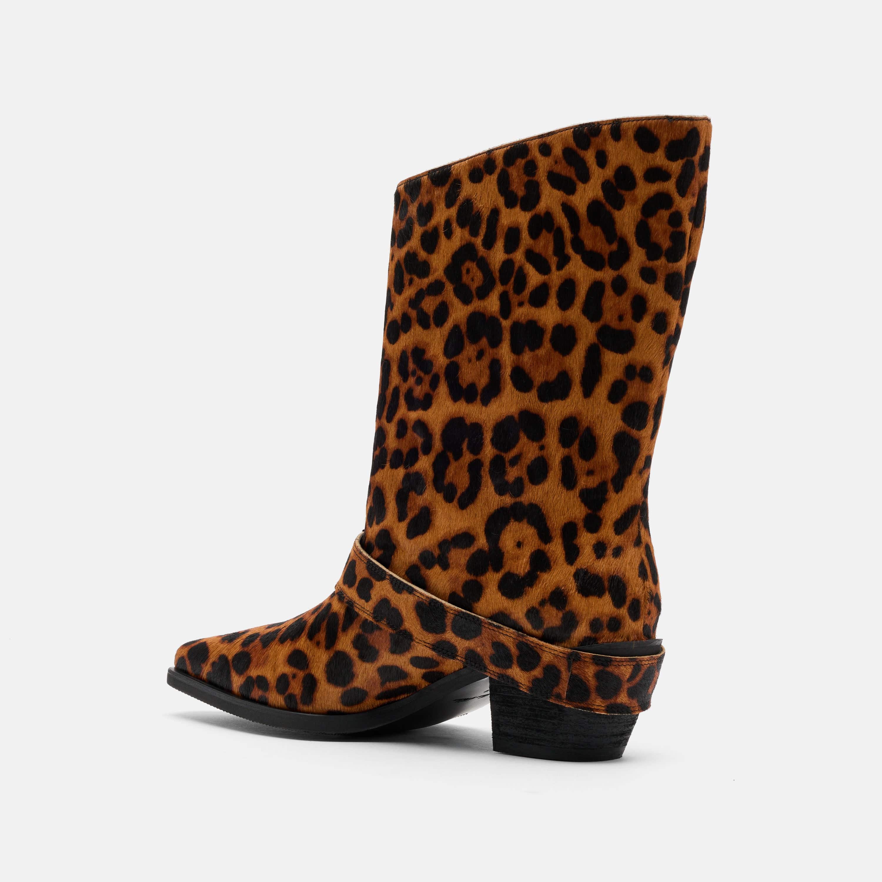 Donna Leopard Pony Hair Moto Ankle Boots - Image 5