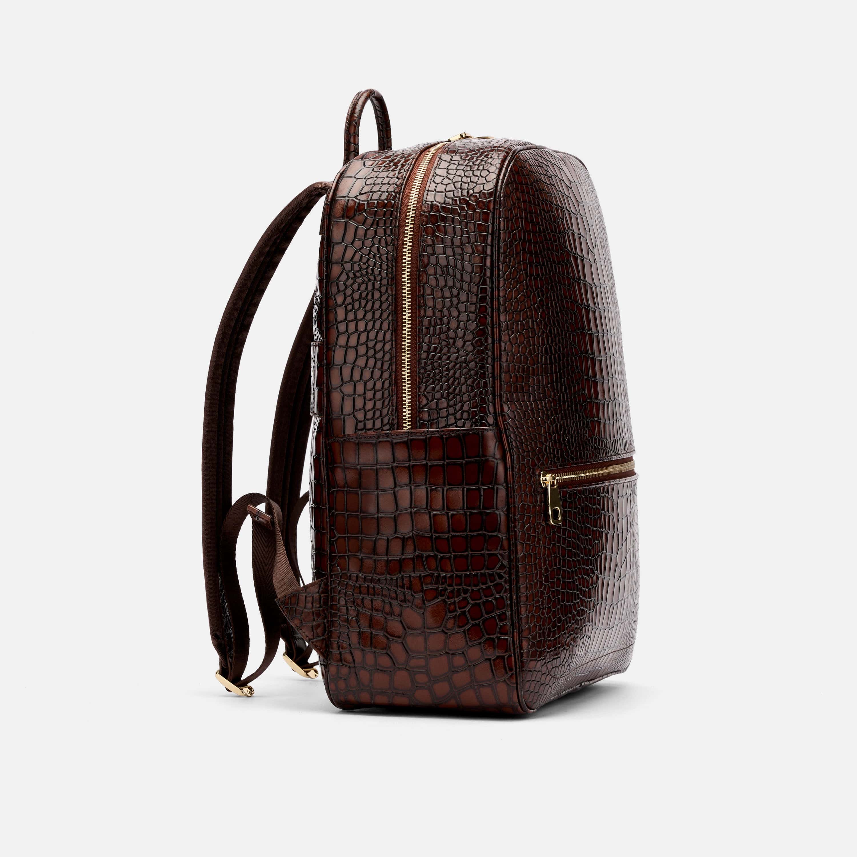 Fulton Brown Crocskin Leather Backpack - Image 3