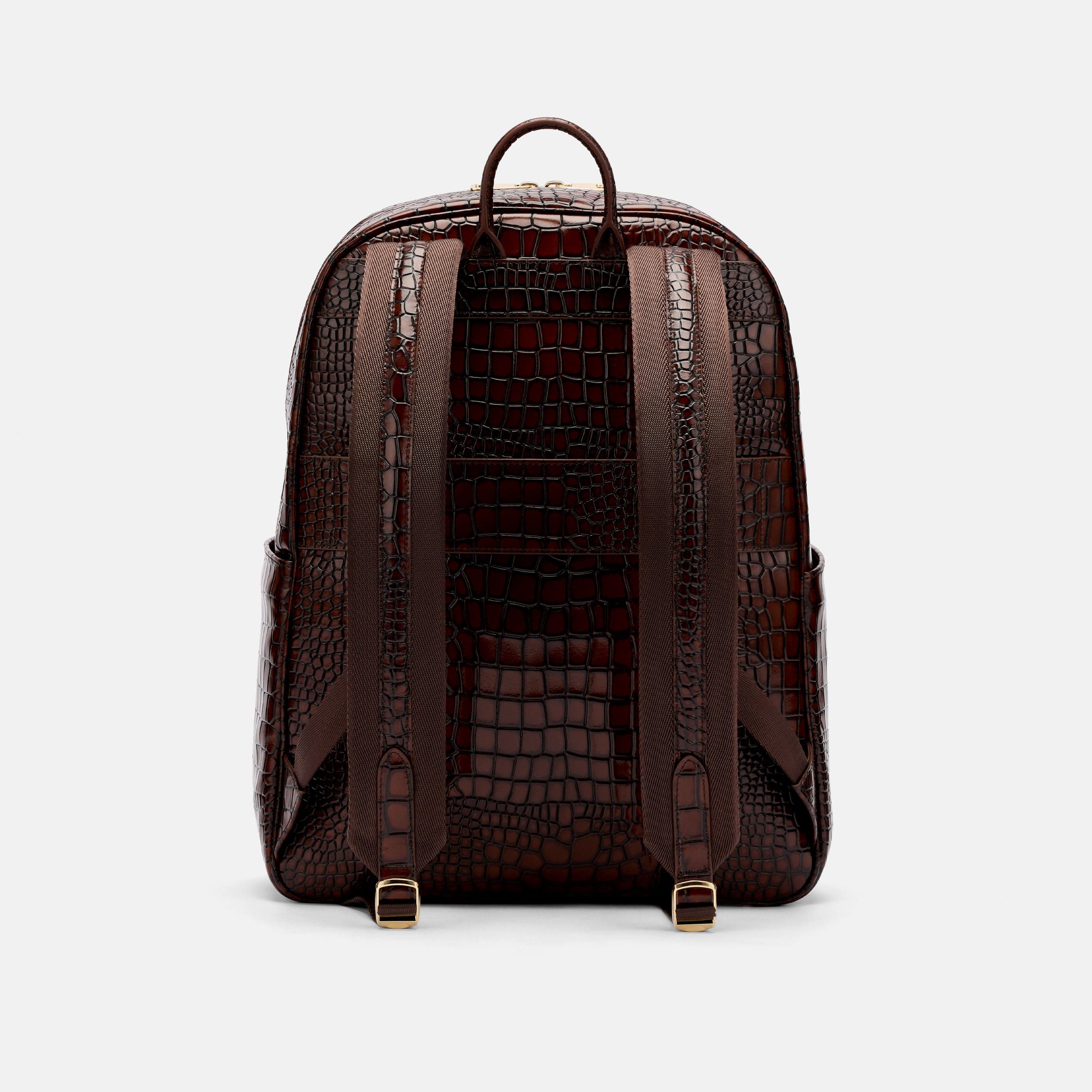 Fulton Brown Crocskin Leather Backpack - Image 6
