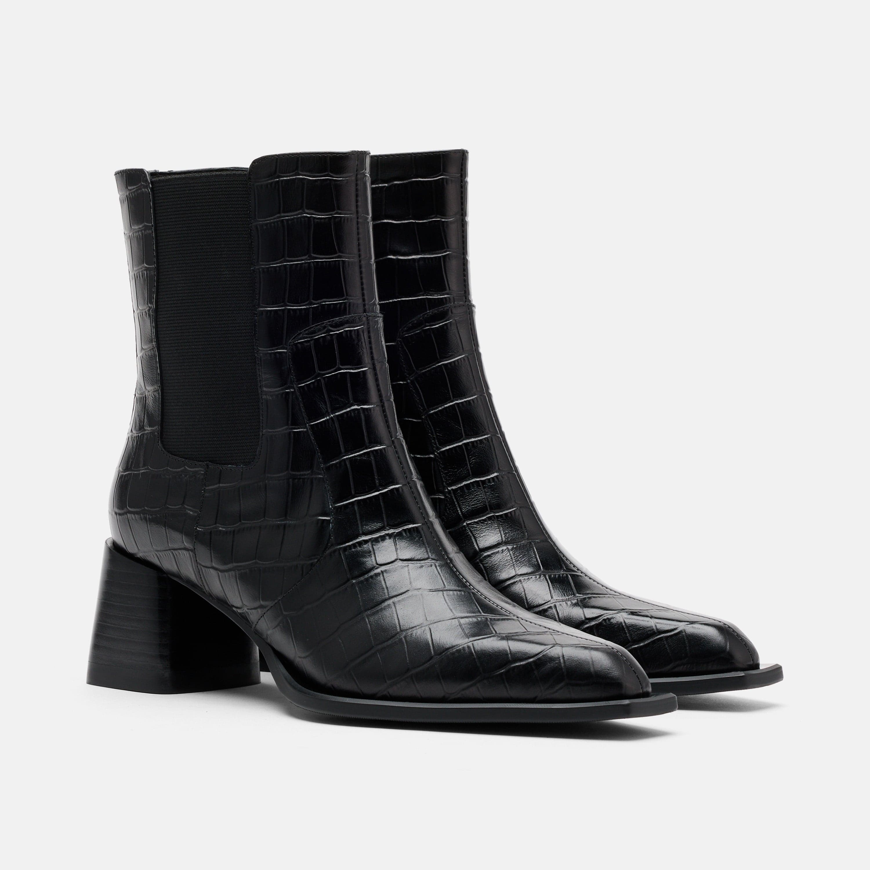 Harper Black Croc Leather Square Toe Chelsea Boots - Image 2
