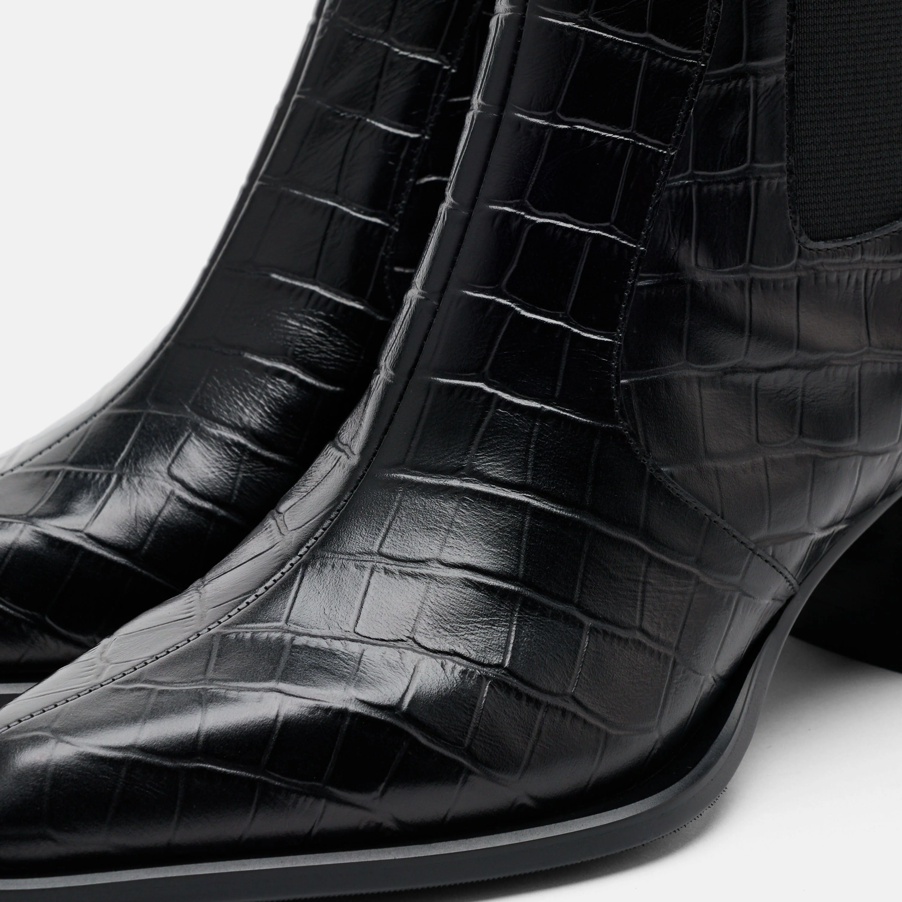 Harper Black Croc Leather Square Toe Chelsea Boots - Image 3