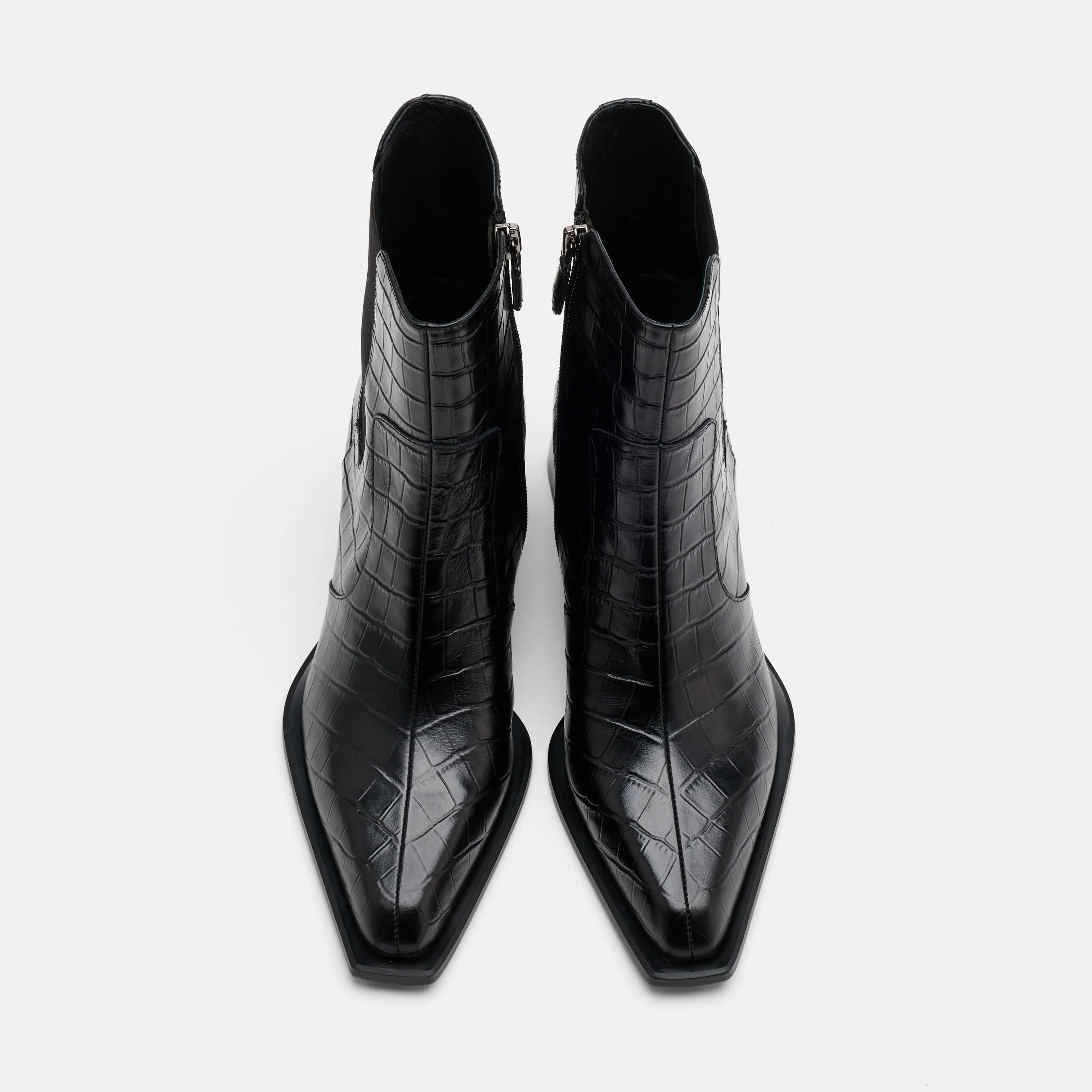 Harper Black Croc Leather Square Toe Chelsea Boots - Image 5
