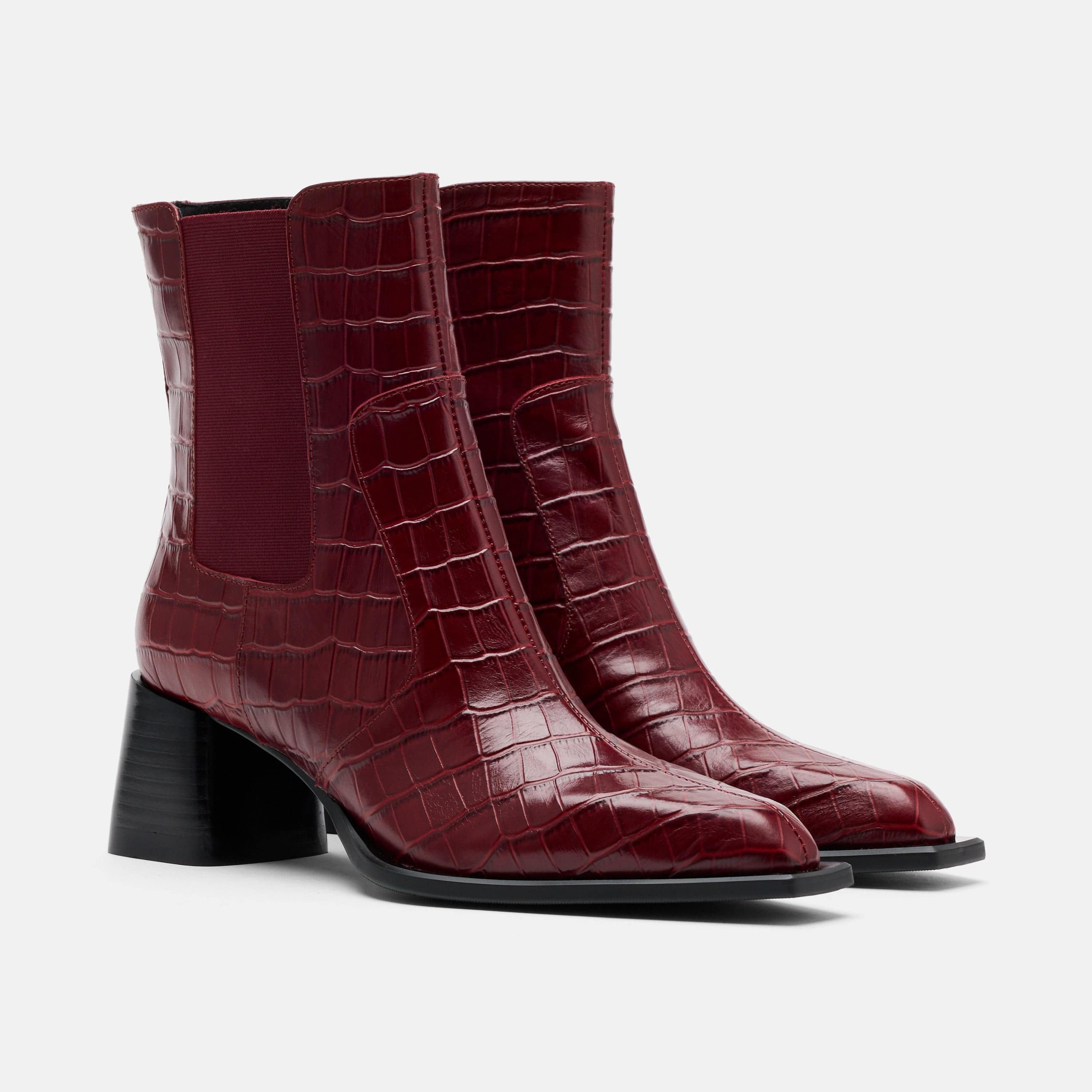 Harper Burgundy Croc Leather Square Toe Chelsea Boots - Image 2