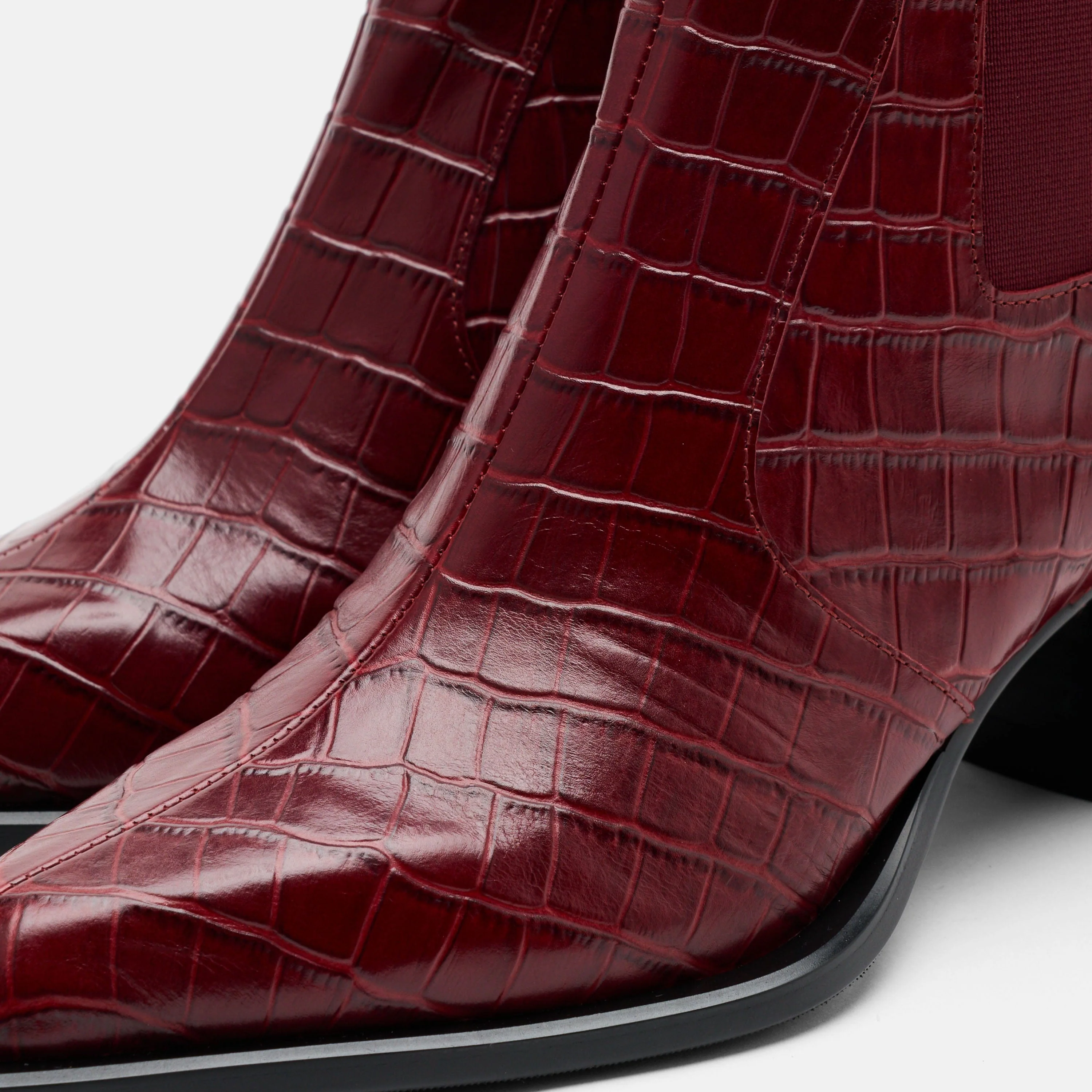 Harper Burgundy Croc Leather Square Toe Chelsea Boots - Image 3