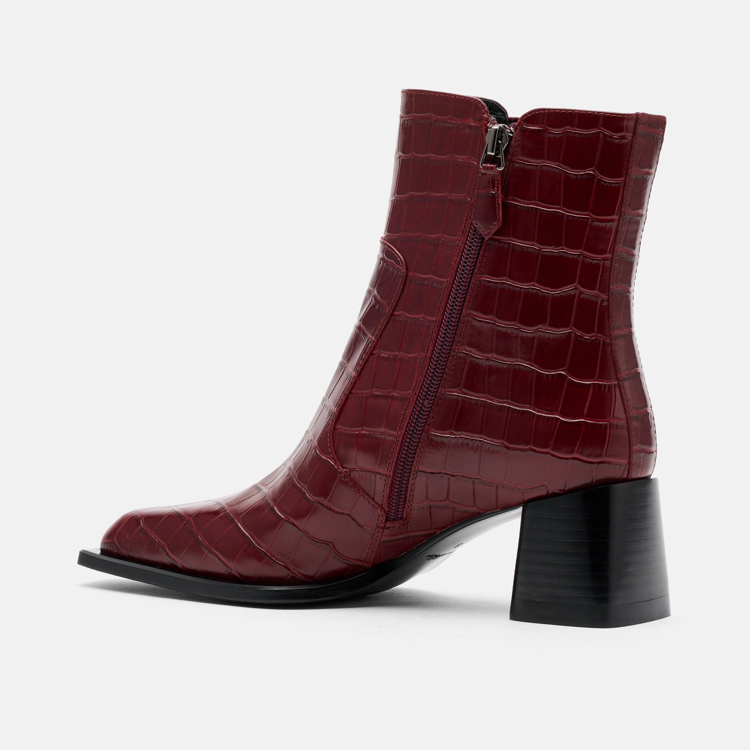 Harper Burgundy Croc Leather Square Toe Chelsea Boots - Image 5