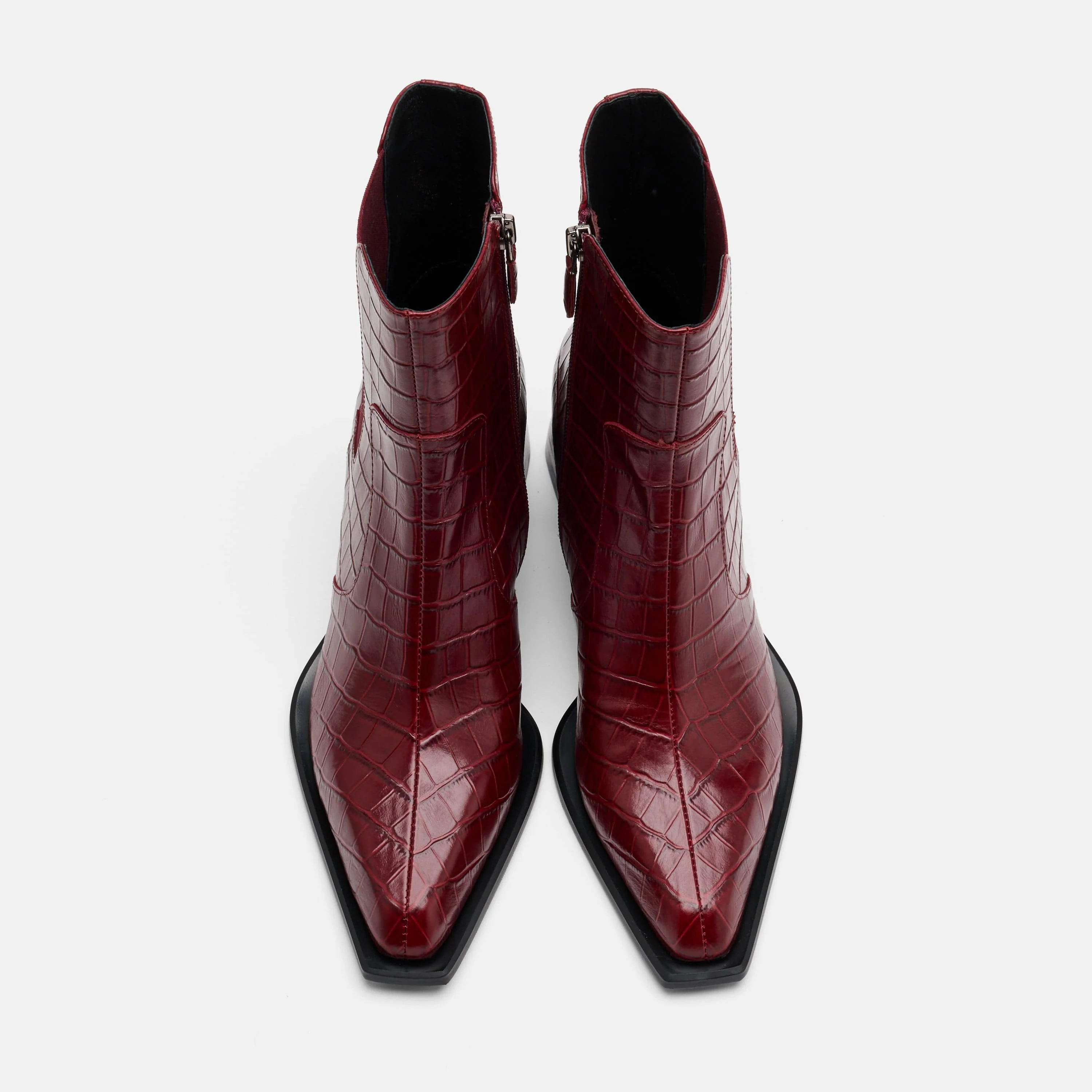 Harper Burgundy Croc Leather Square Toe Chelsea Boots - Image 6