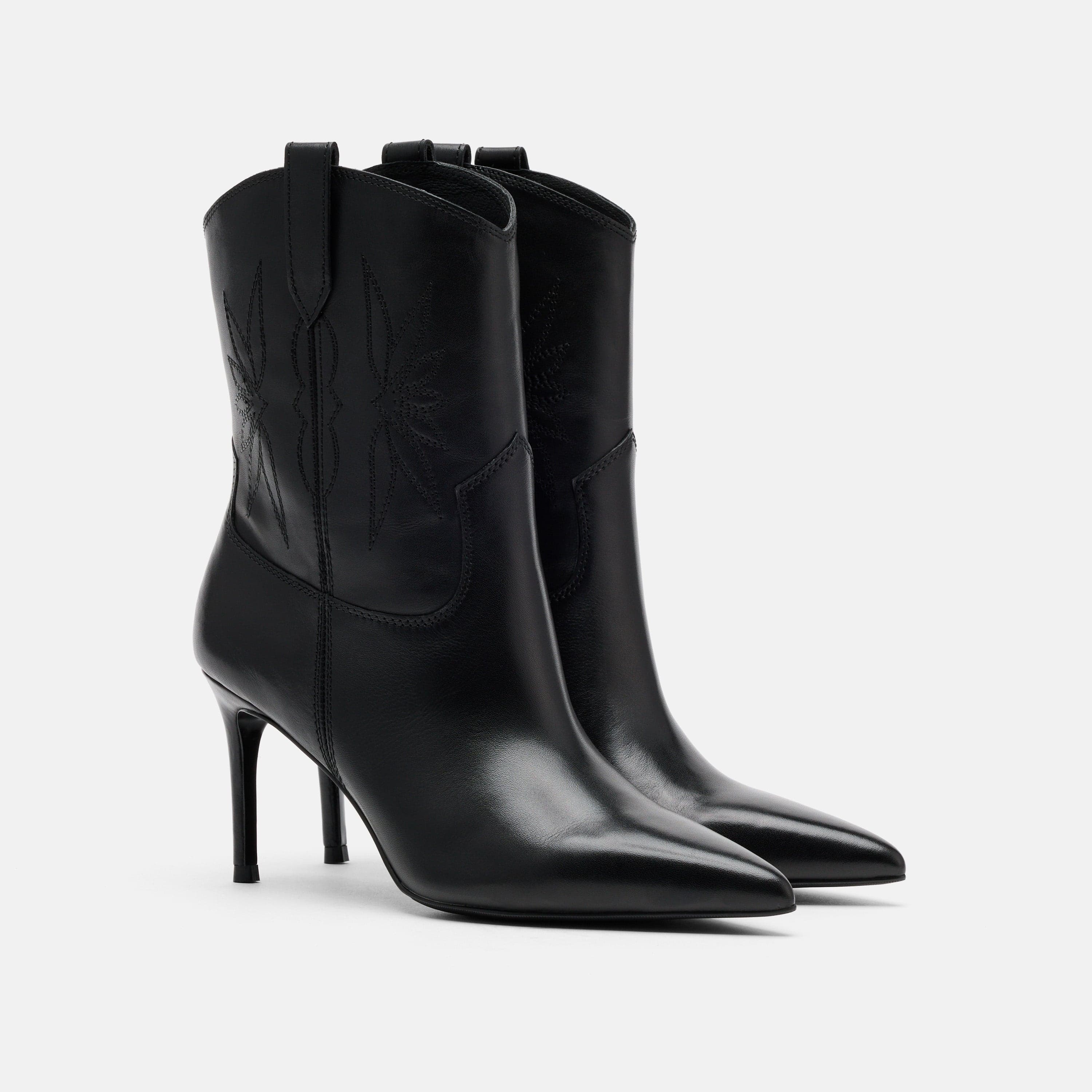 Jolene Black Leather Stiletto Ankle Boots - Image 2