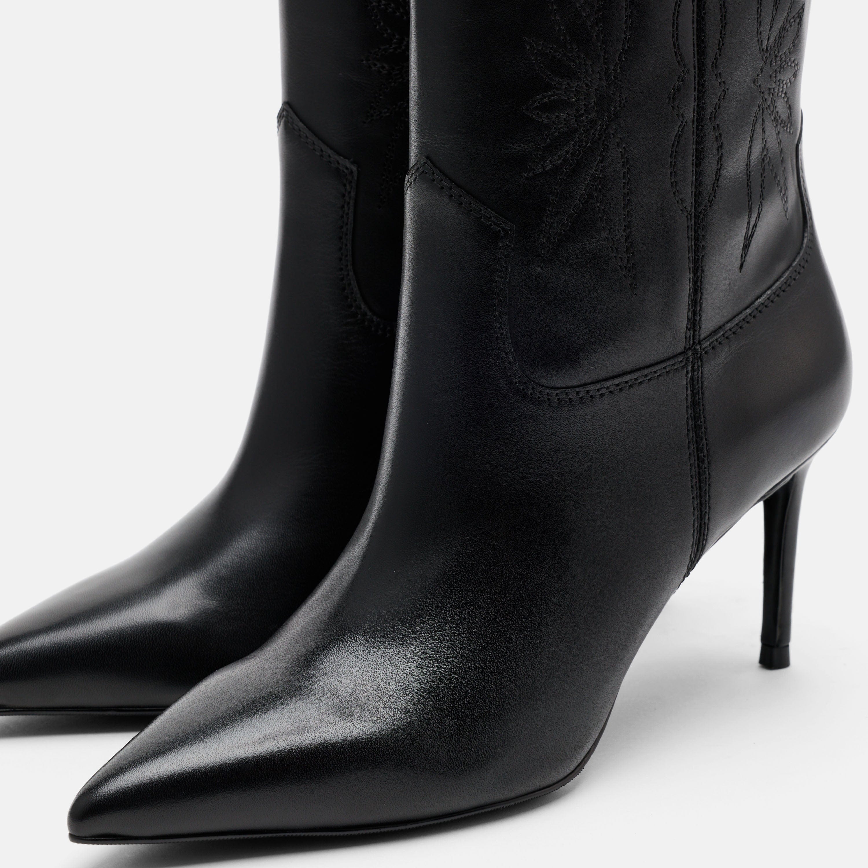 Jolene Black Leather Stiletto Ankle Boots - Image 3