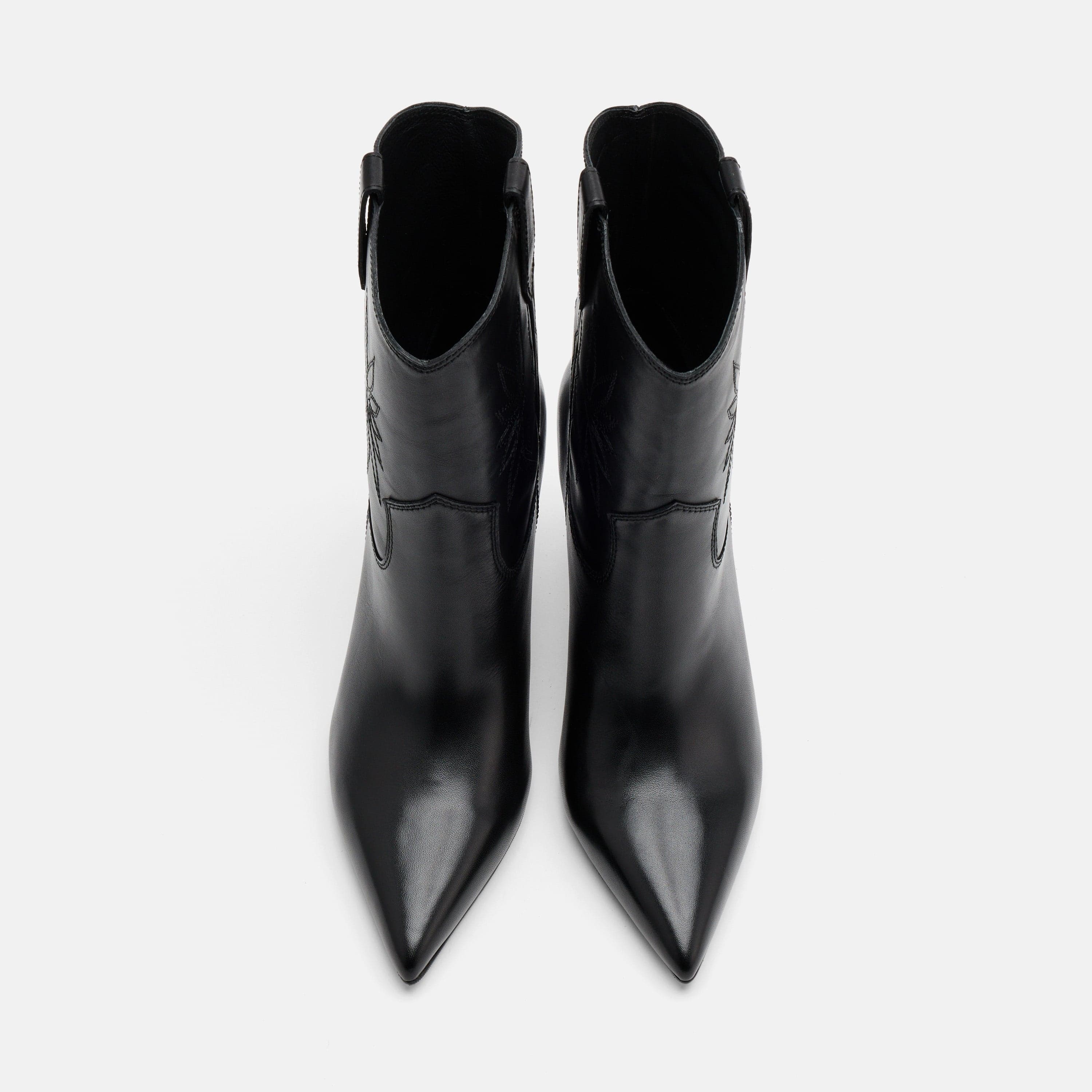 Jolene Black Leather Stiletto Ankle Boots - Image 5