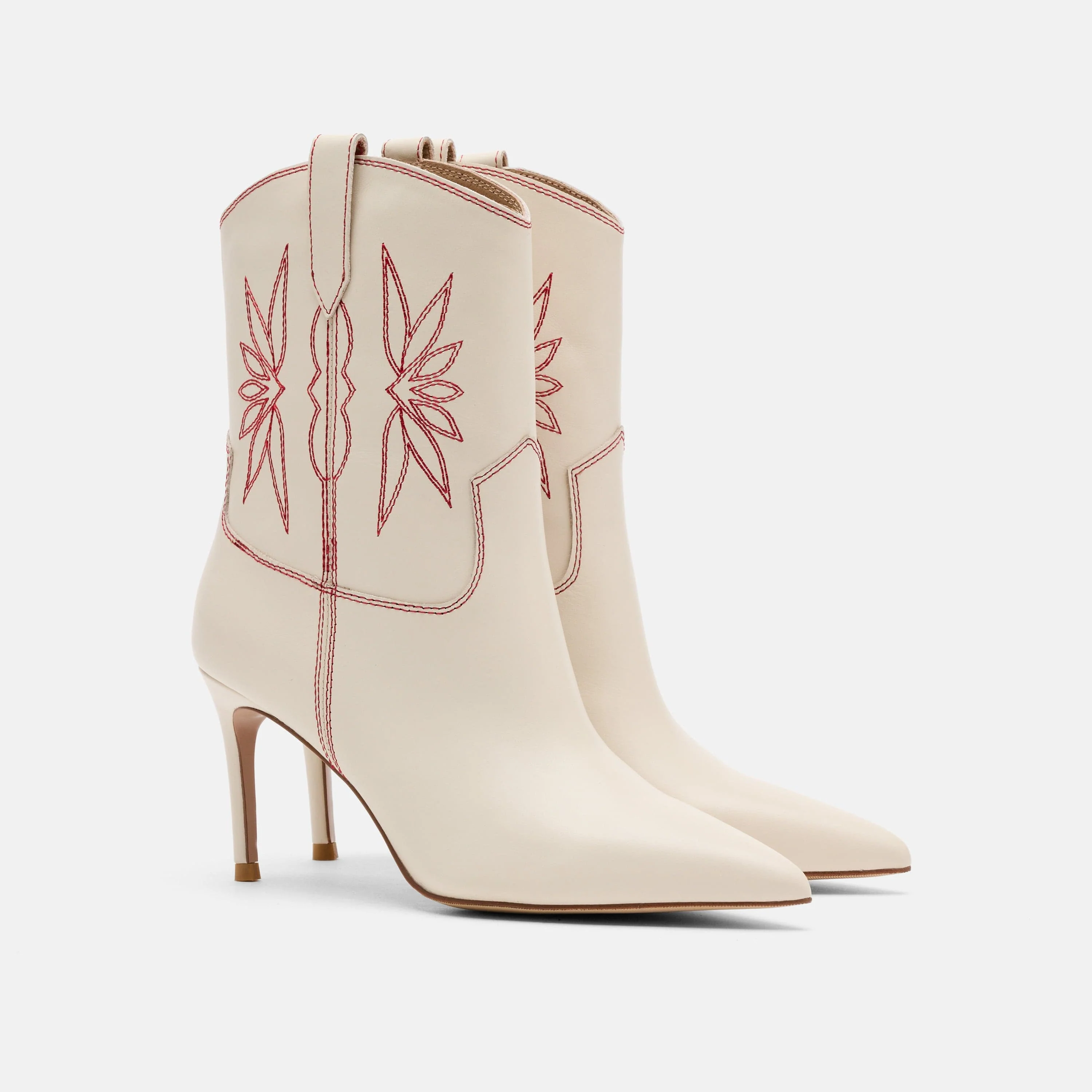 Jolene Cream Leather Stiletto Ankle Boots - Image 2