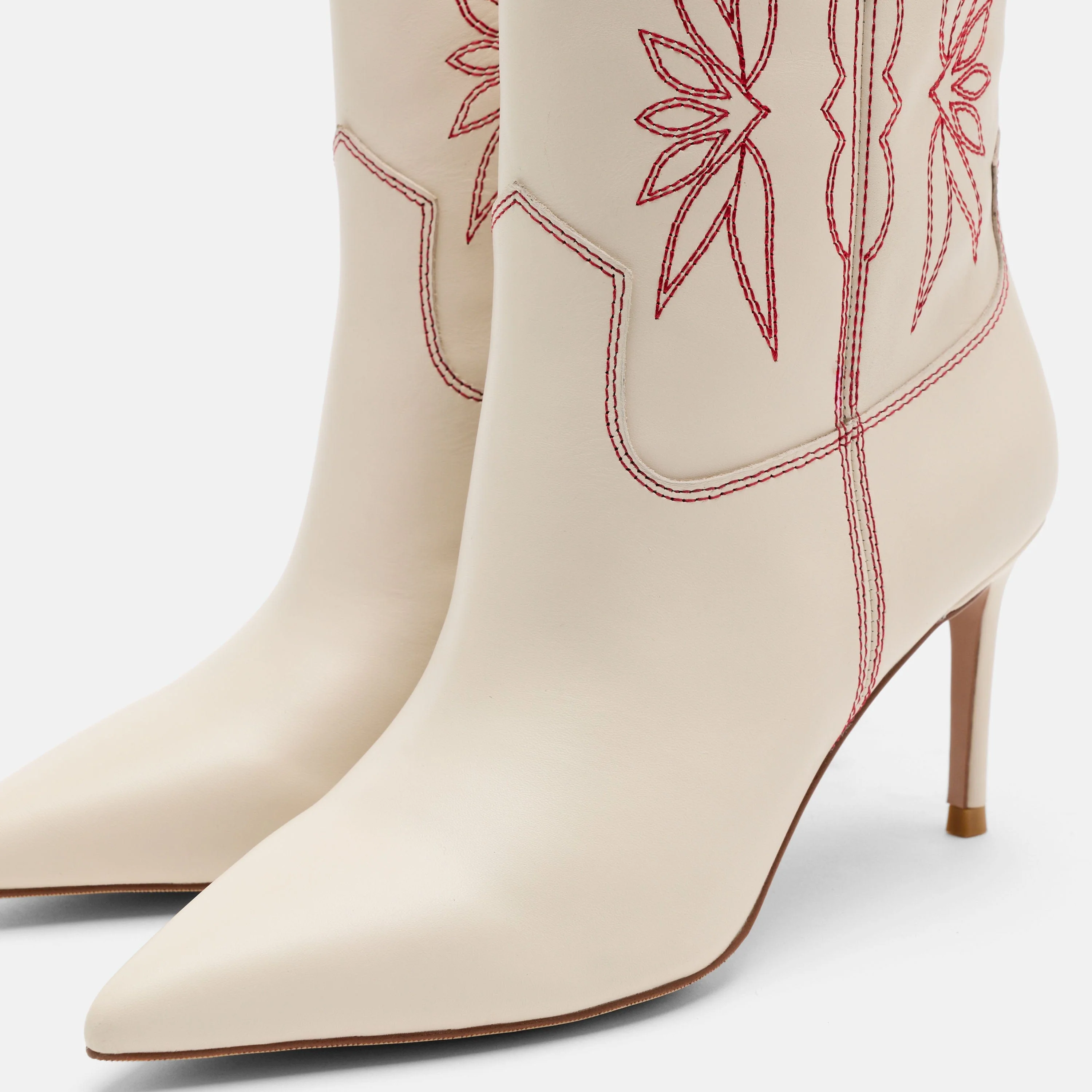 Jolene Cream Leather Stiletto Ankle Boots - Image 3