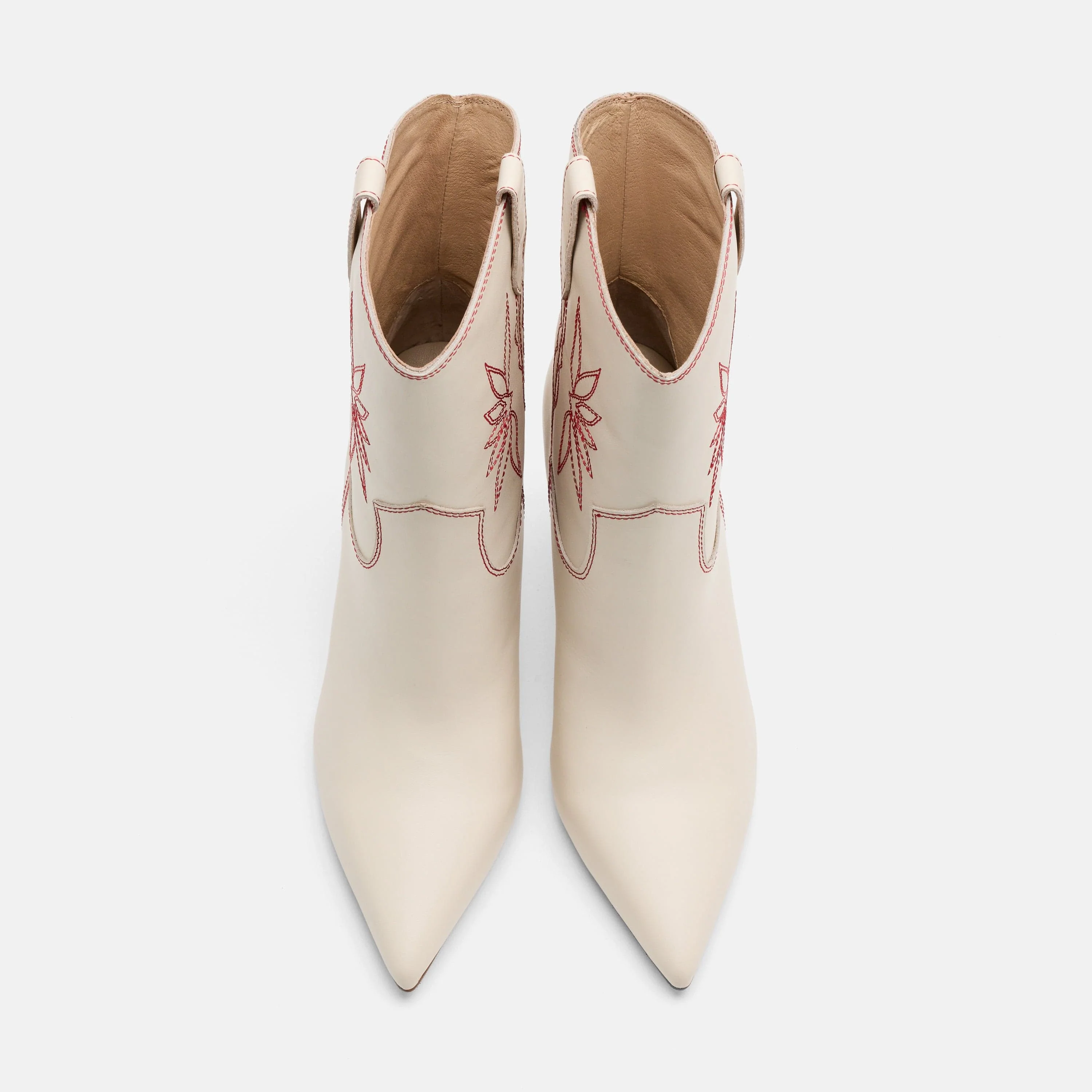 Jolene Cream Leather Stiletto Ankle Boots - Image 6