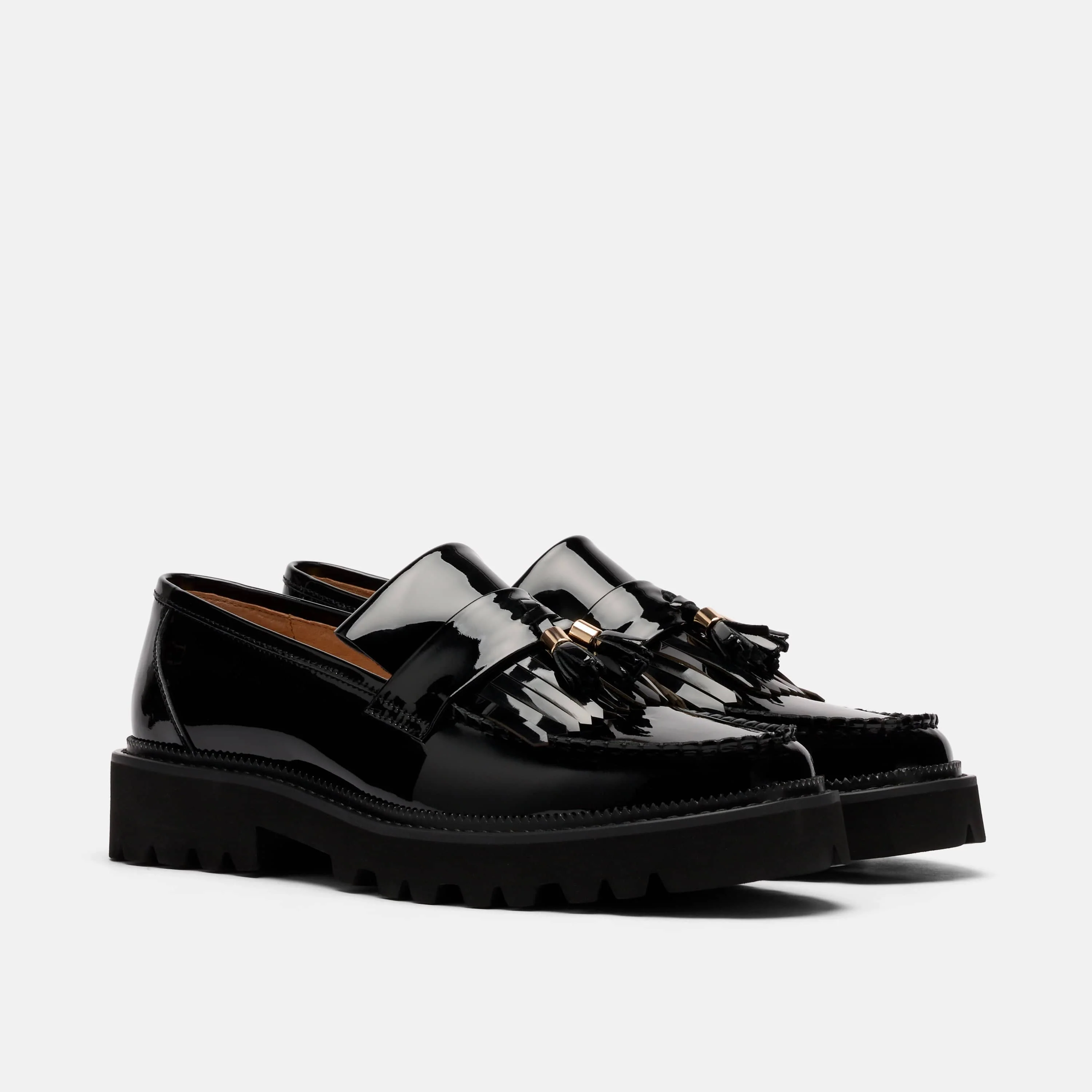 Journey Black Patent Leather Lug Tassel Loafer - Image 2