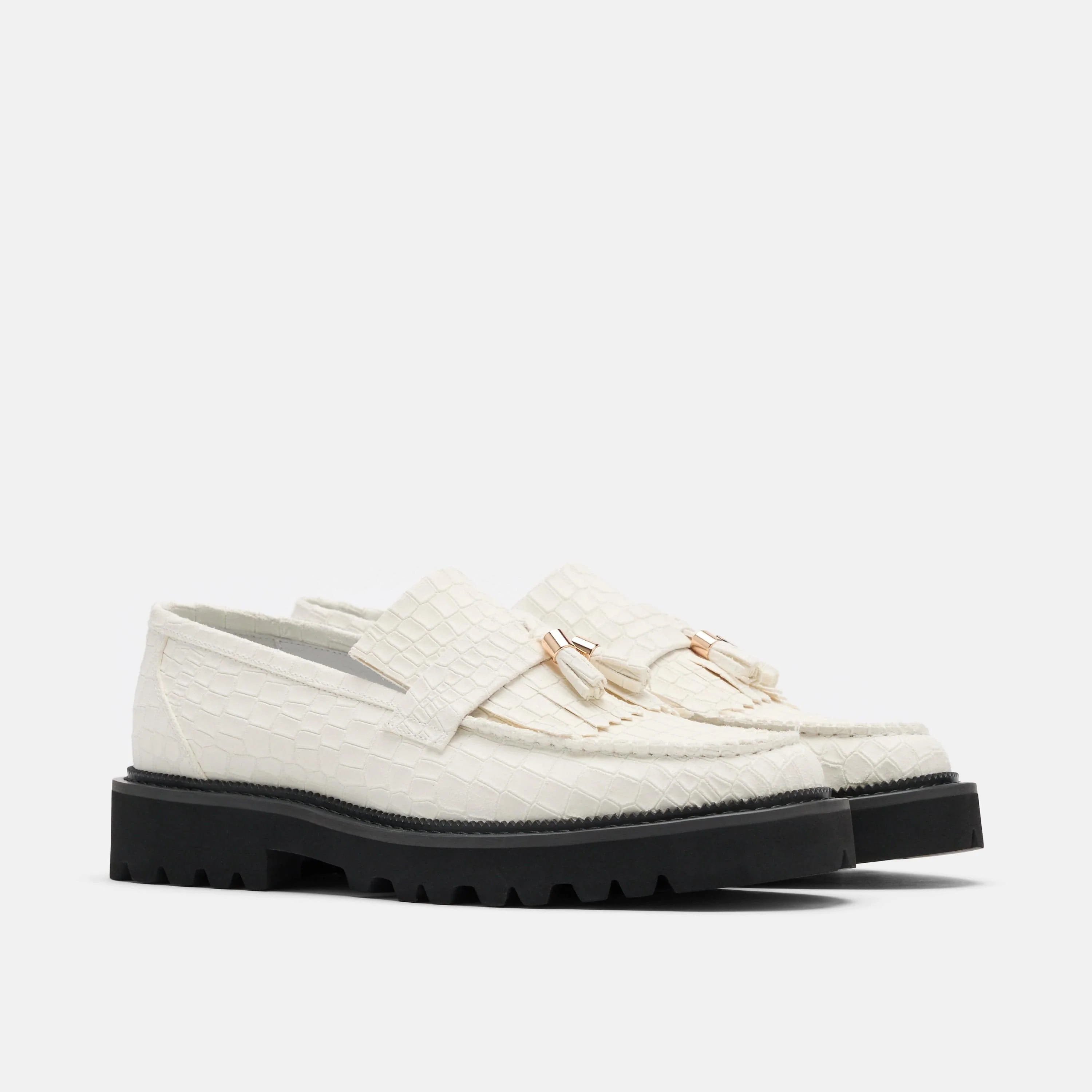 Journey White Croc Suede Lug Tassel Loafer - Image 2