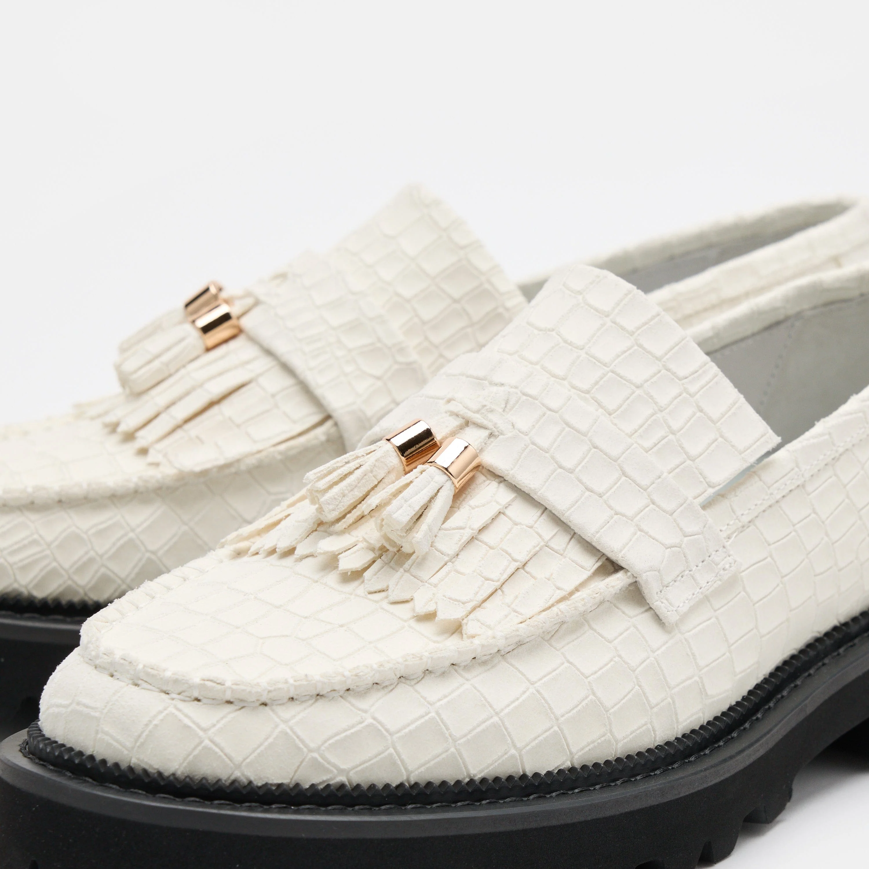 Journey White Croc Suede Lug Tassel Loafer - Image 3