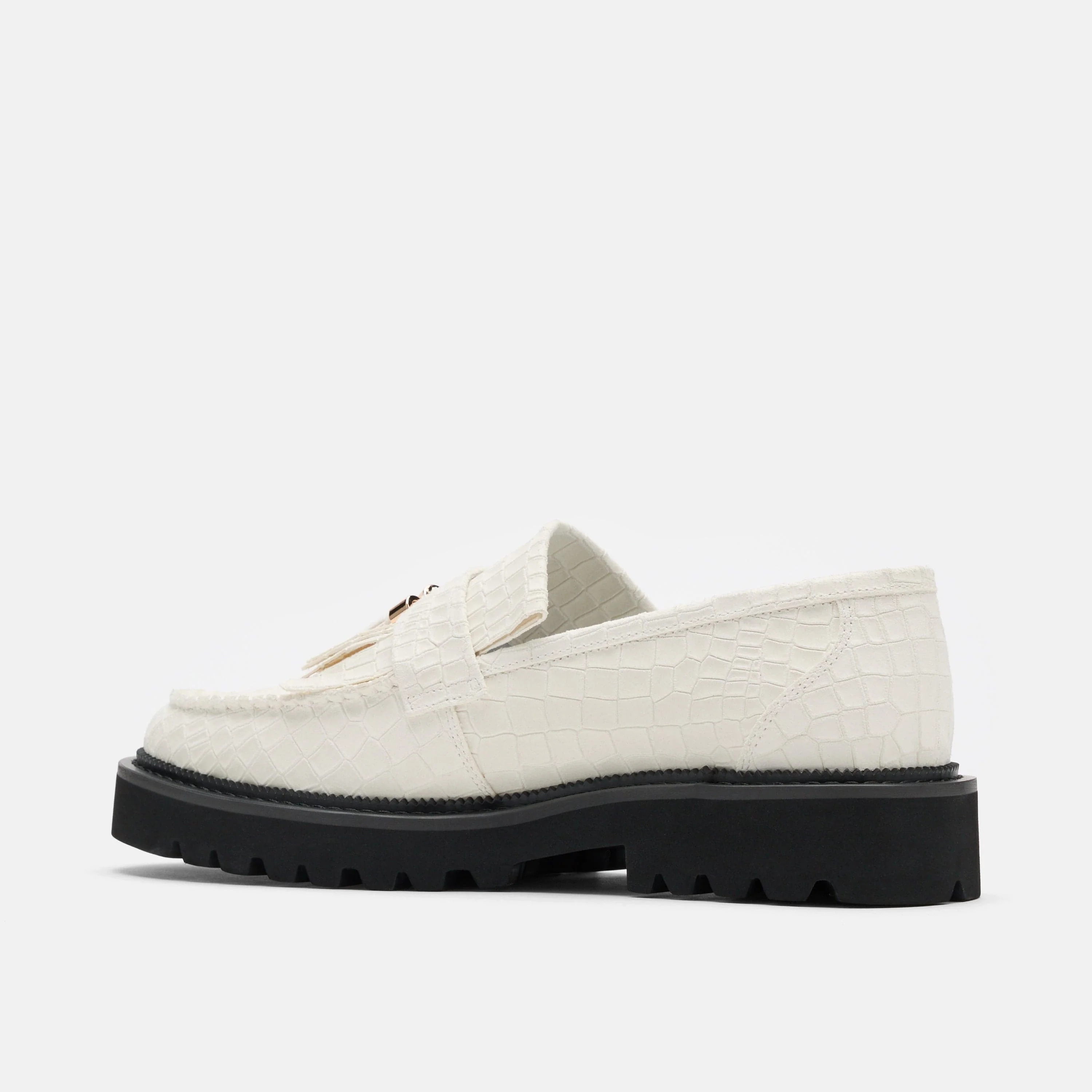 Journey White Croc Suede Lug Tassel Loafer - Image 4