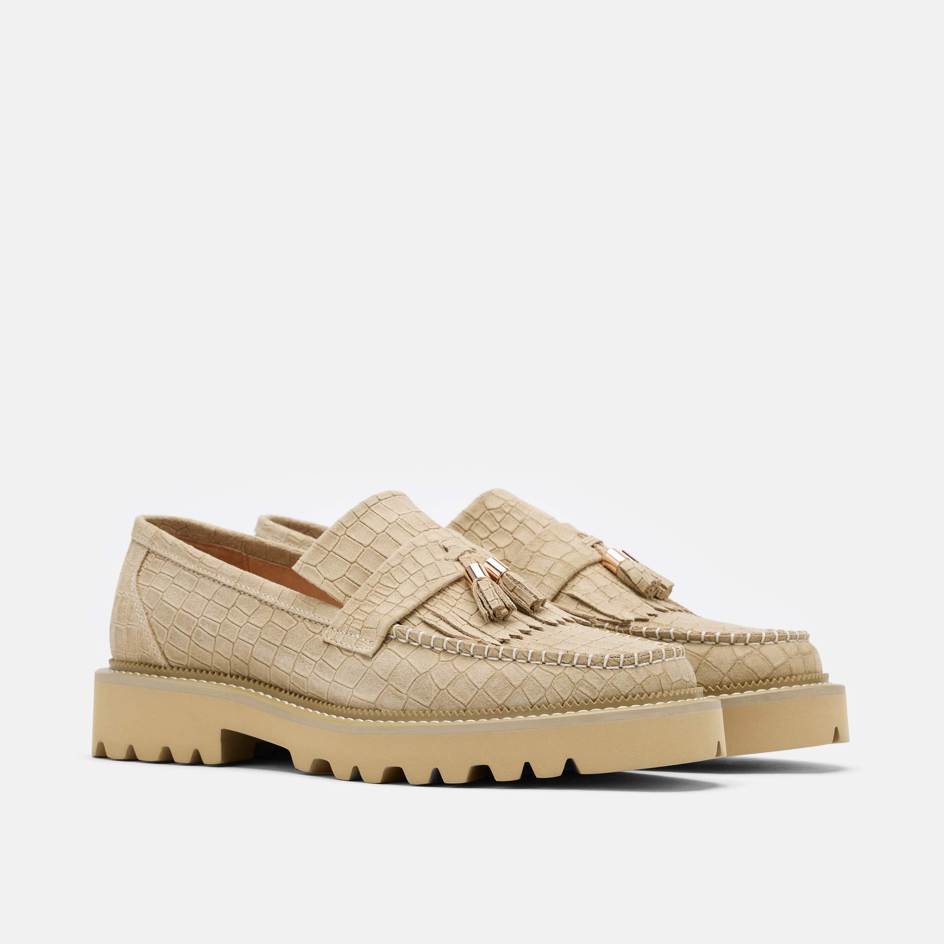 Journey Tan Croc Suede Lug Tassel Loafer - Image 2