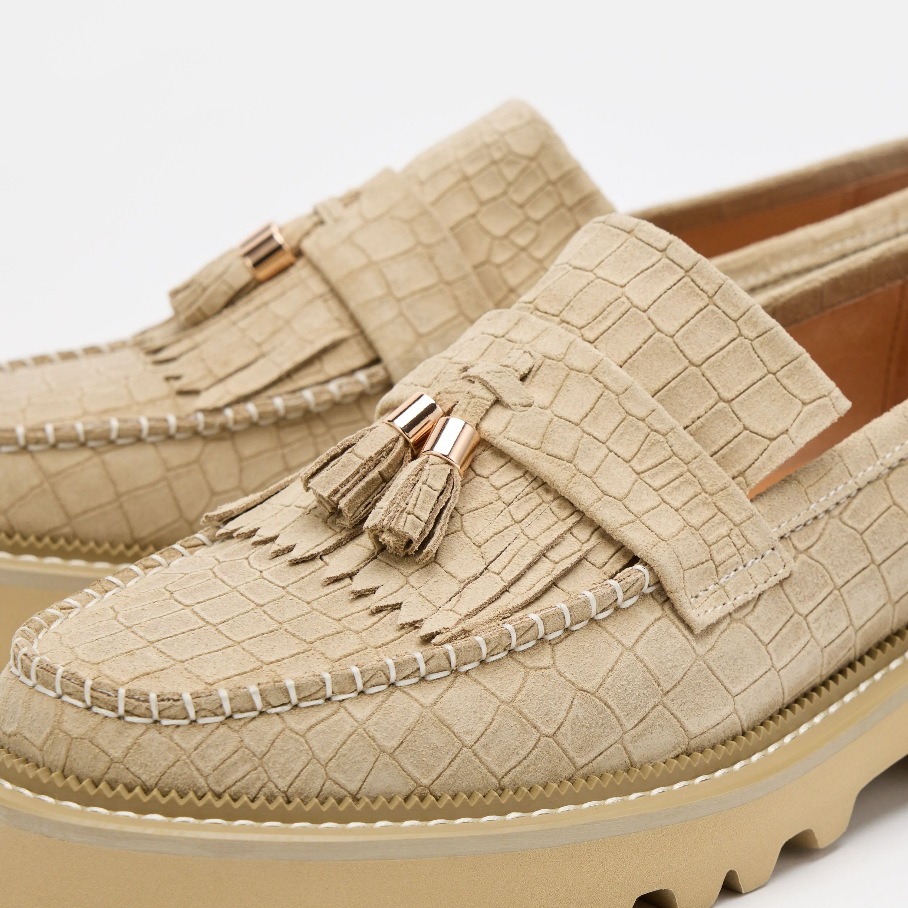Journey Tan Croc Suede Lug Tassel Loafer - Image 3