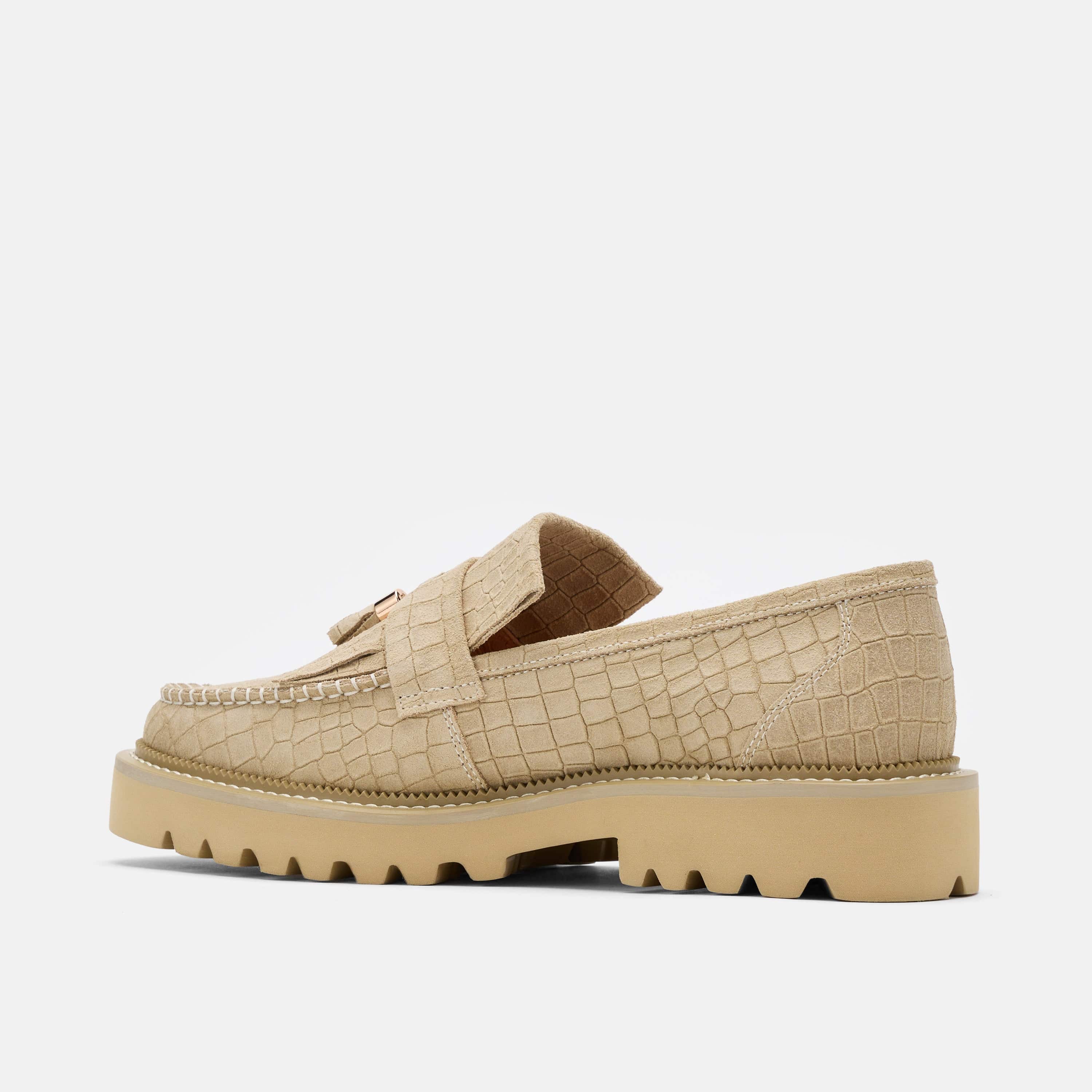 Journey Tan Croc Suede Lug Tassel Loafer - Image 4