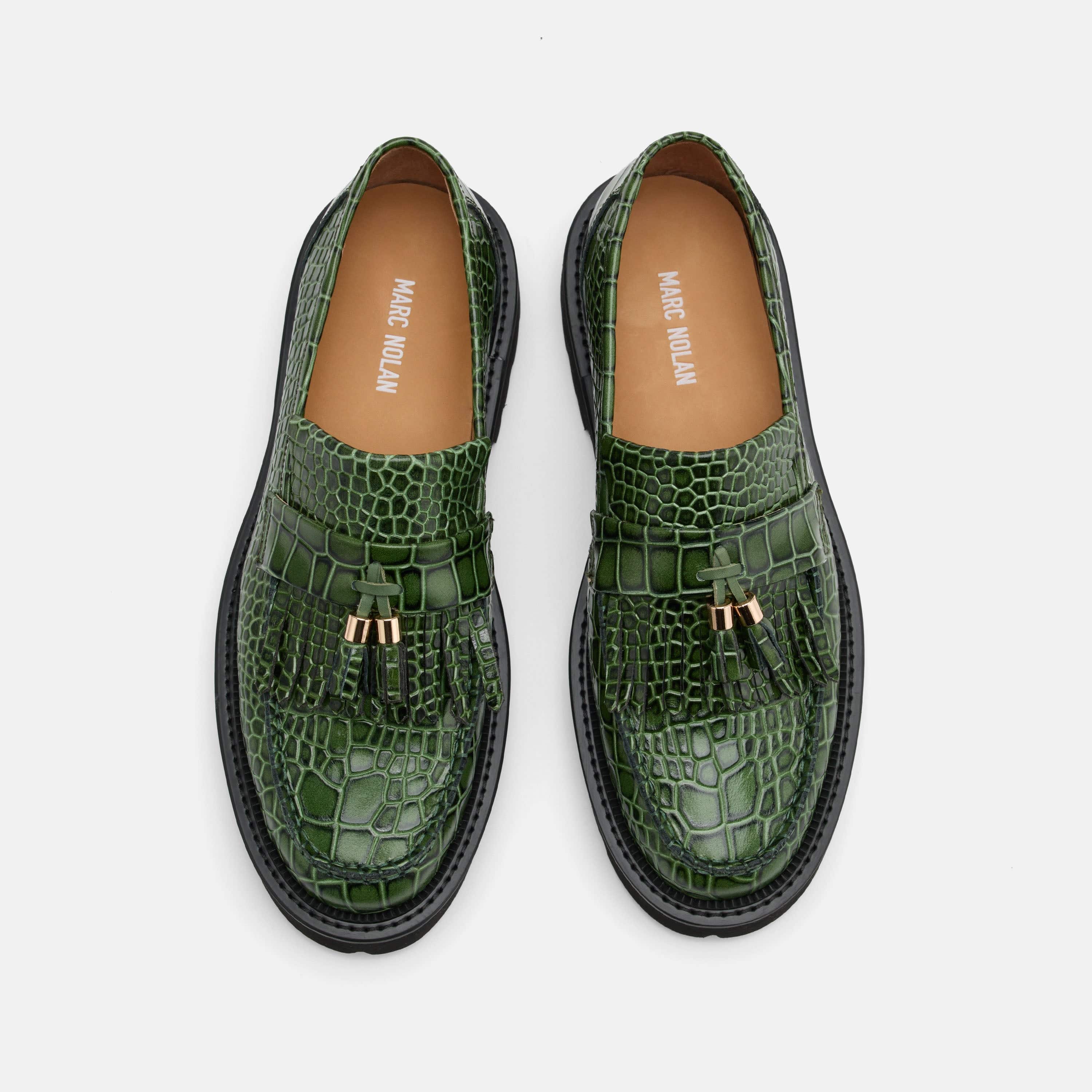 Journey Green Croc Leather Lug Tassel Loafer - Image 5