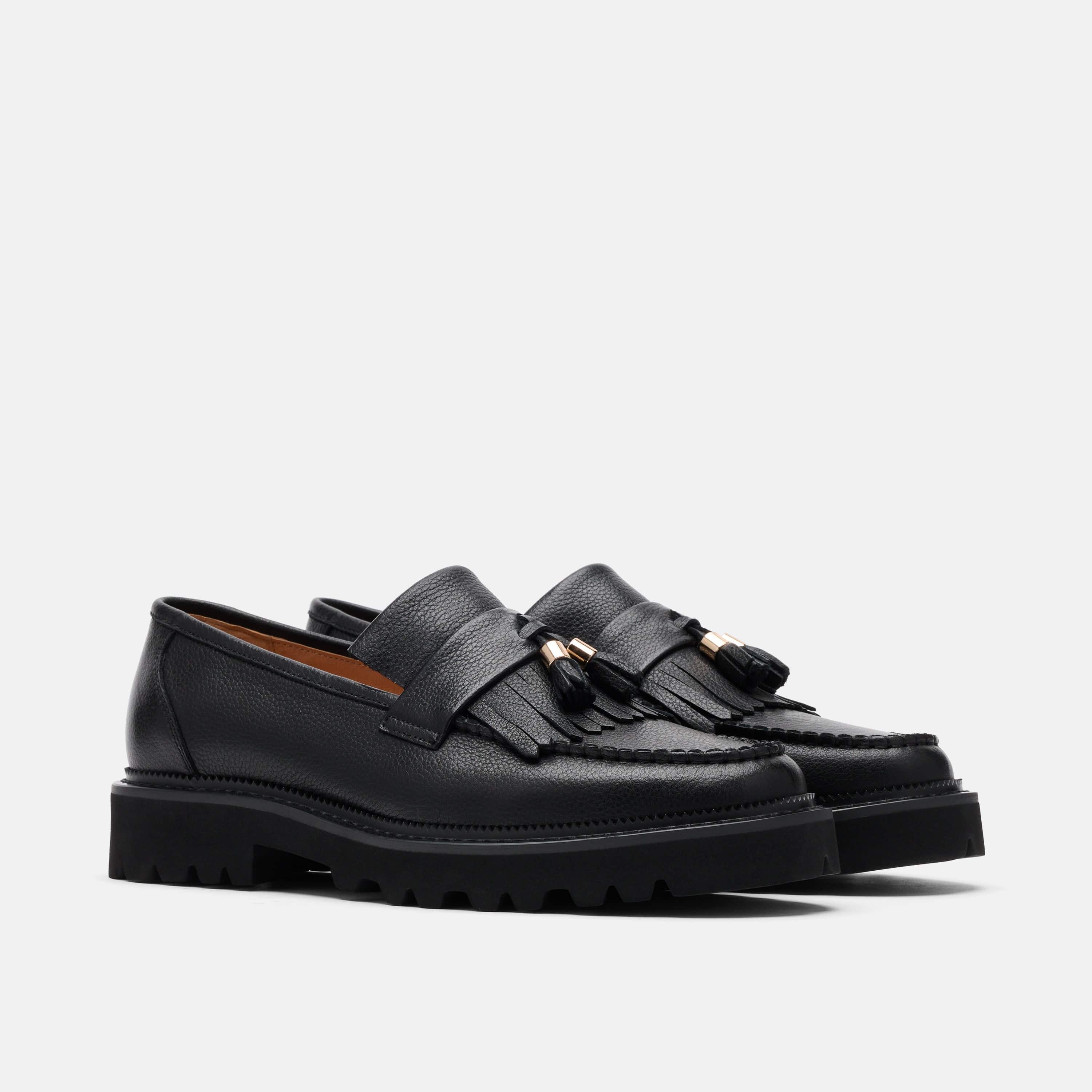 Journey Black Pebble Leather Lug Tassel Loafer - Image 2