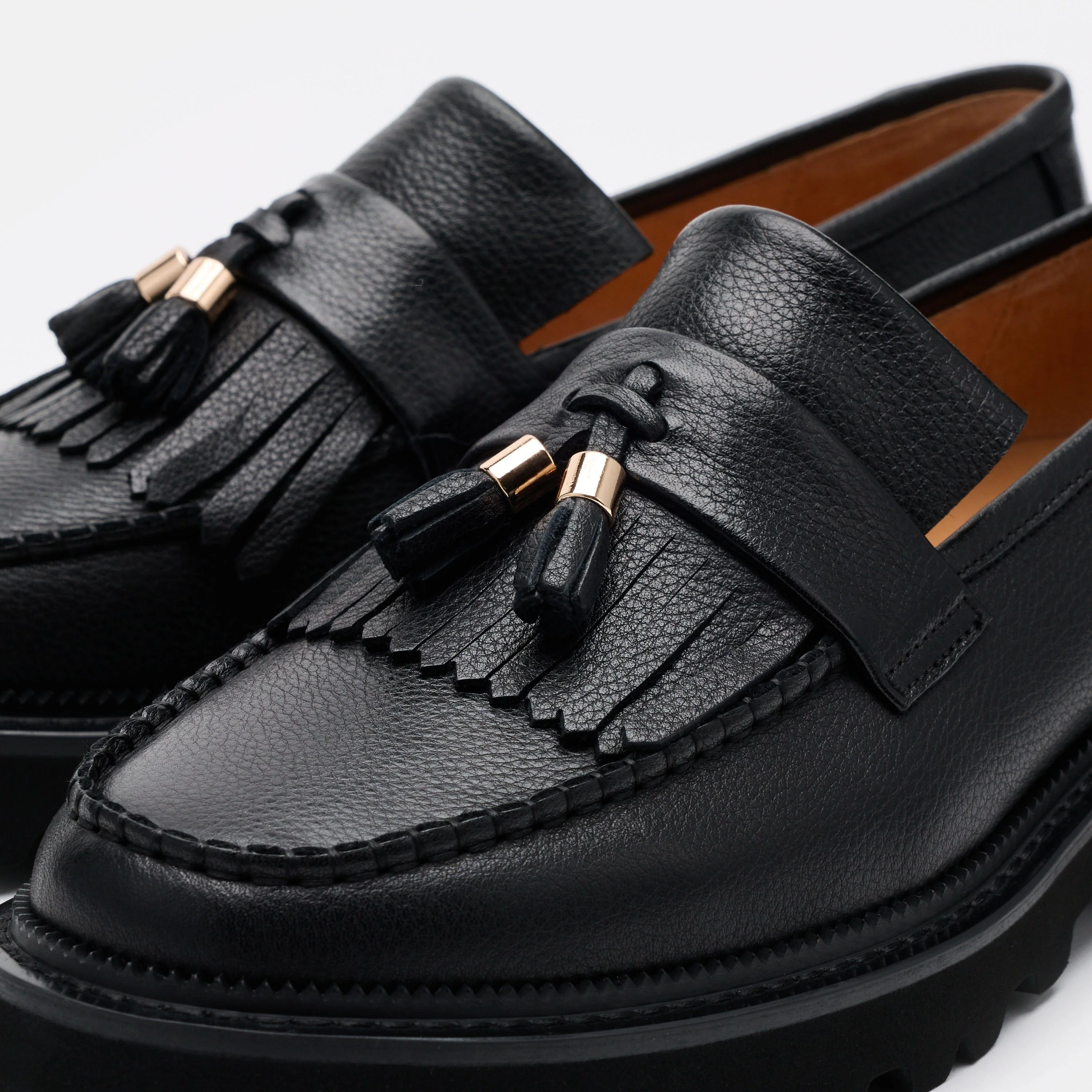Journey Black Pebble Leather Lug Tassel Loafer - Image 3