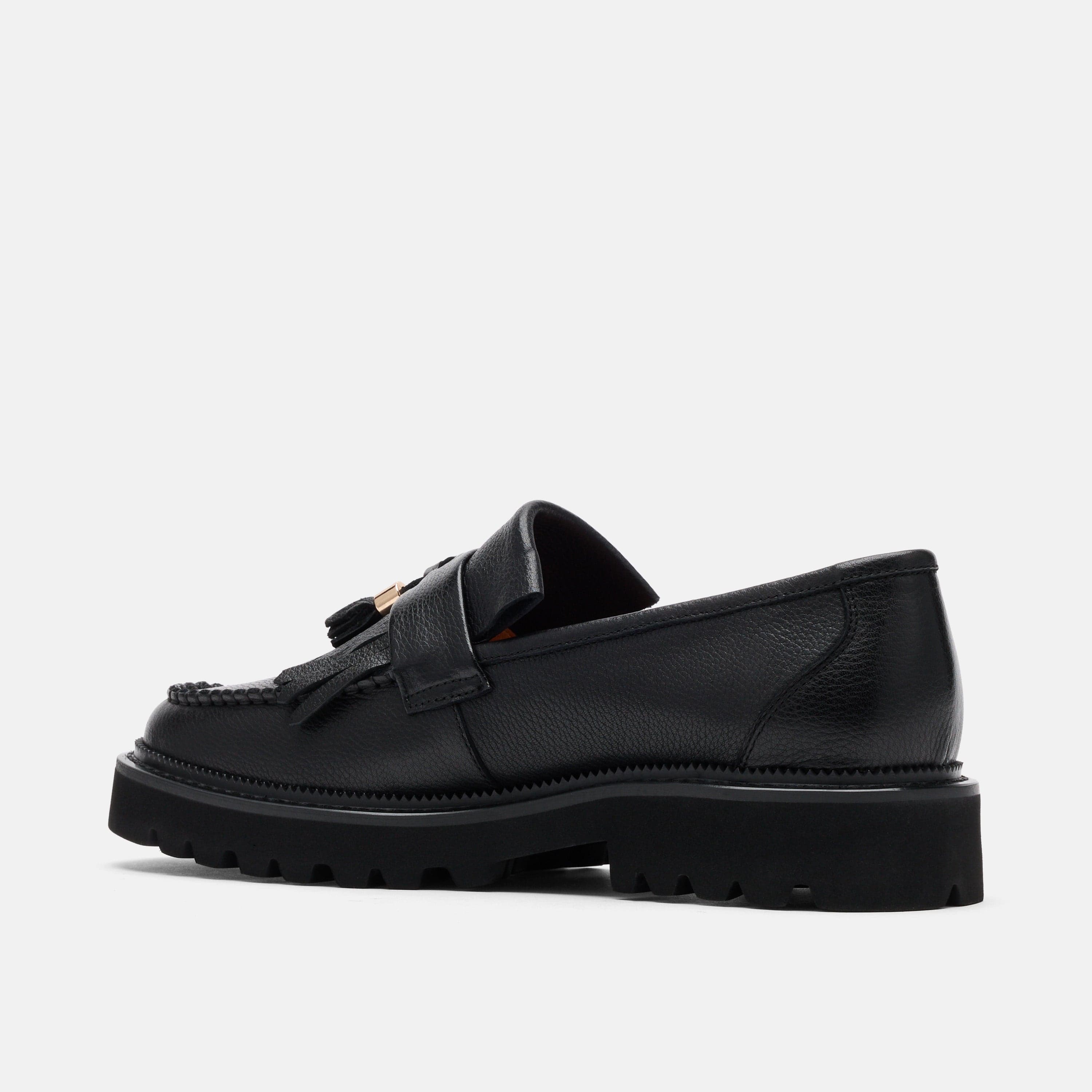 Journey Black Pebble Leather Lug Tassel Loafer - Image 4