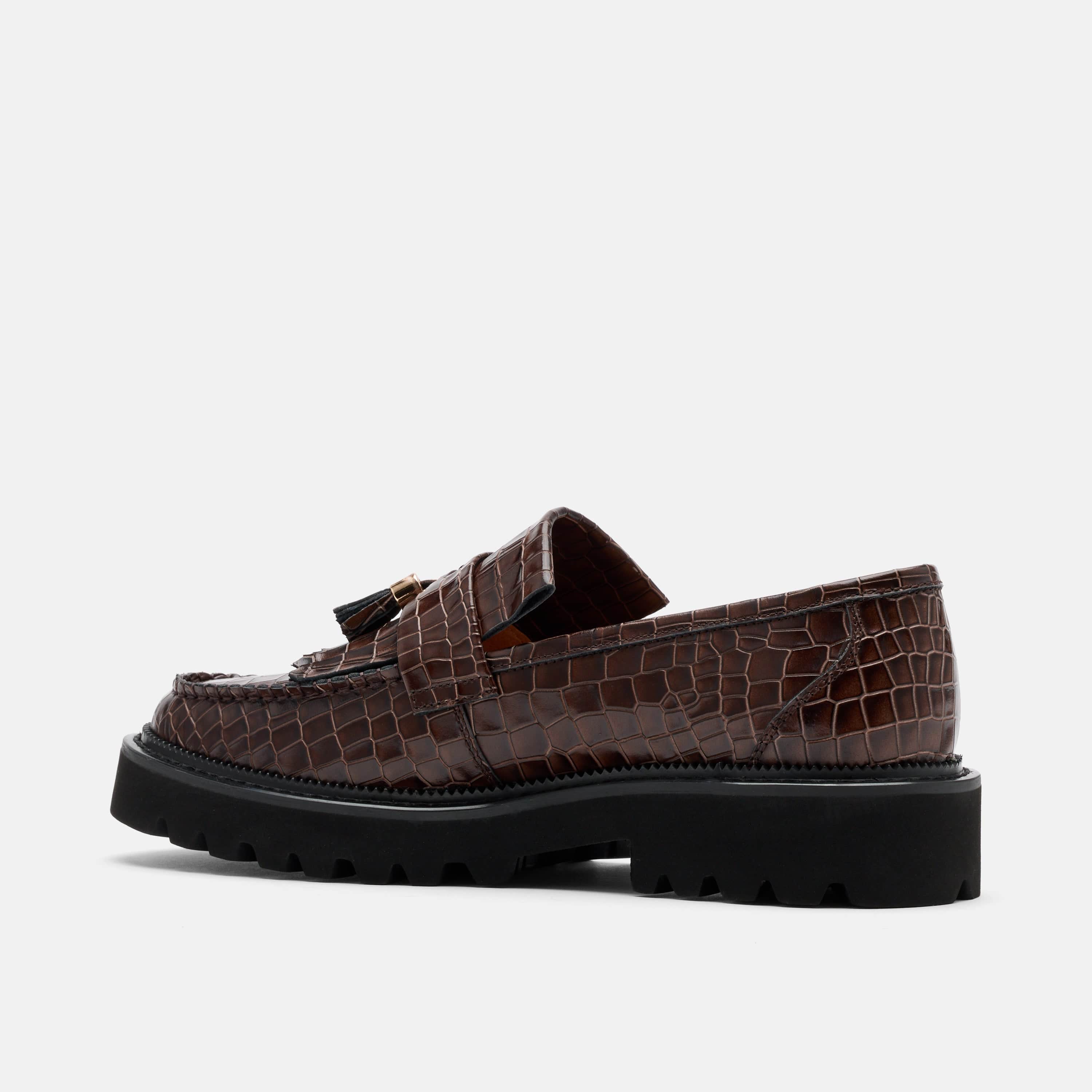 Journey Brown Croc Leather Lug Tassel Loafer - Image 4