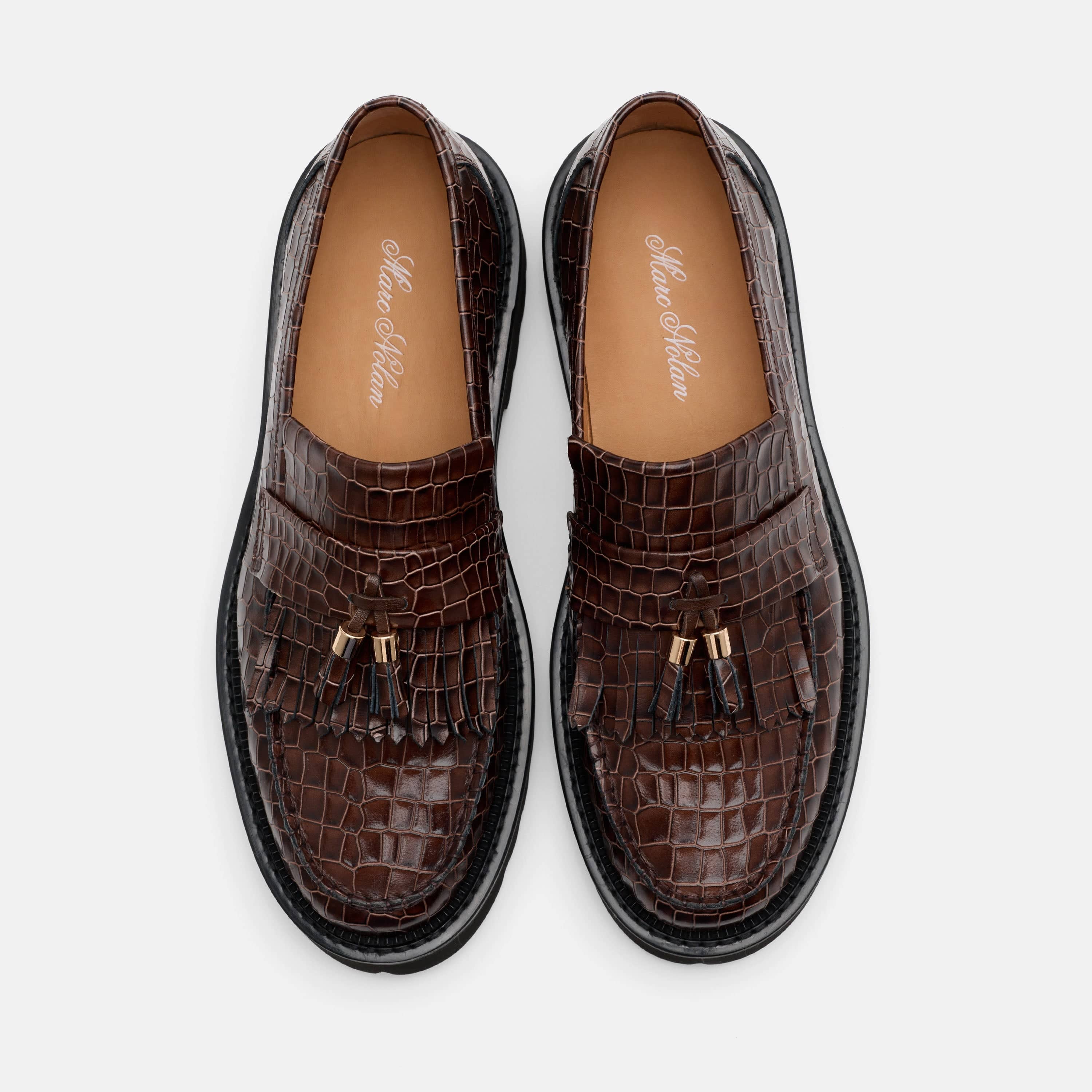 Journey Brown Croc Leather Lug Tassel Loafer - Image 5