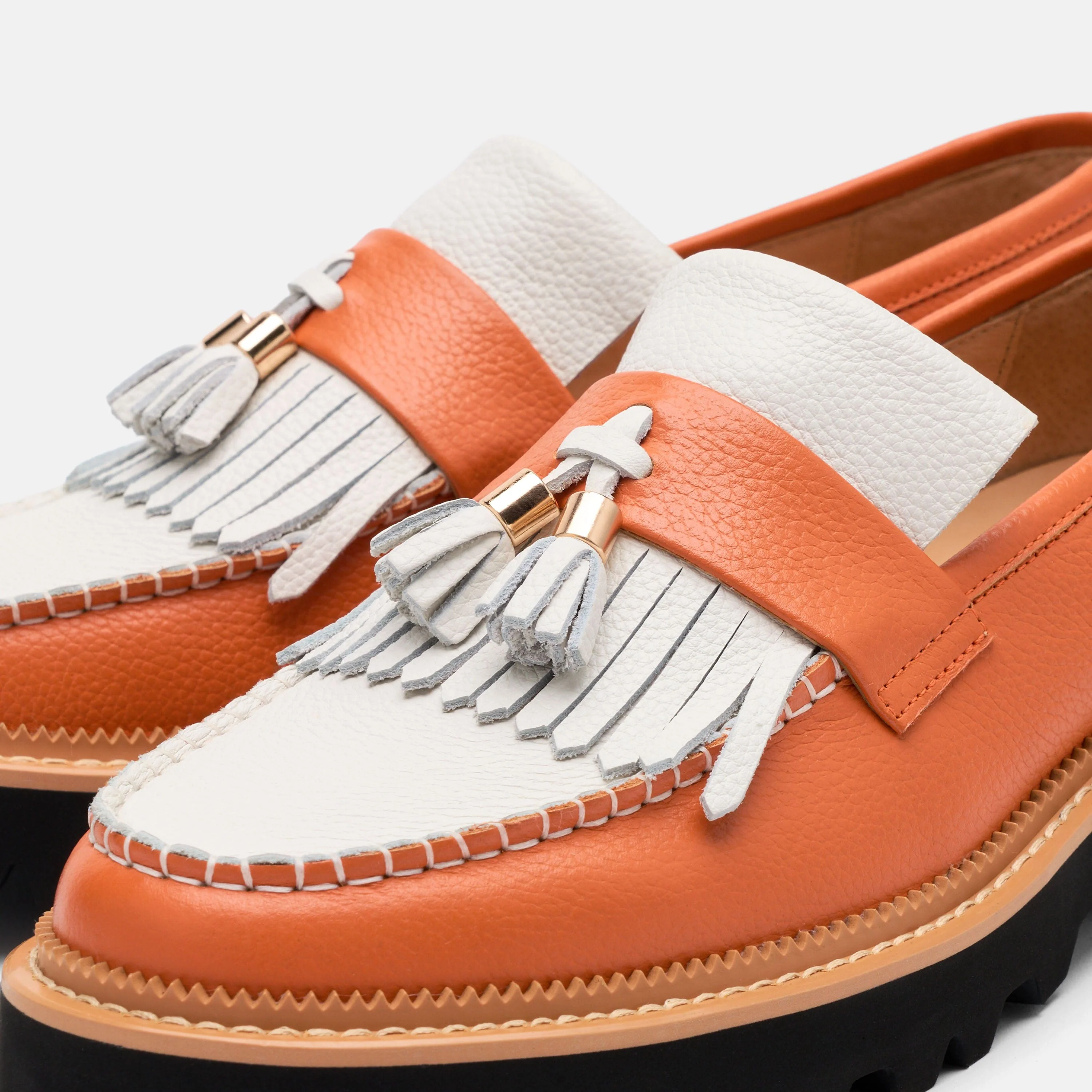 Journey Orange/White Leather Lug Tassel Loafer - Image 3