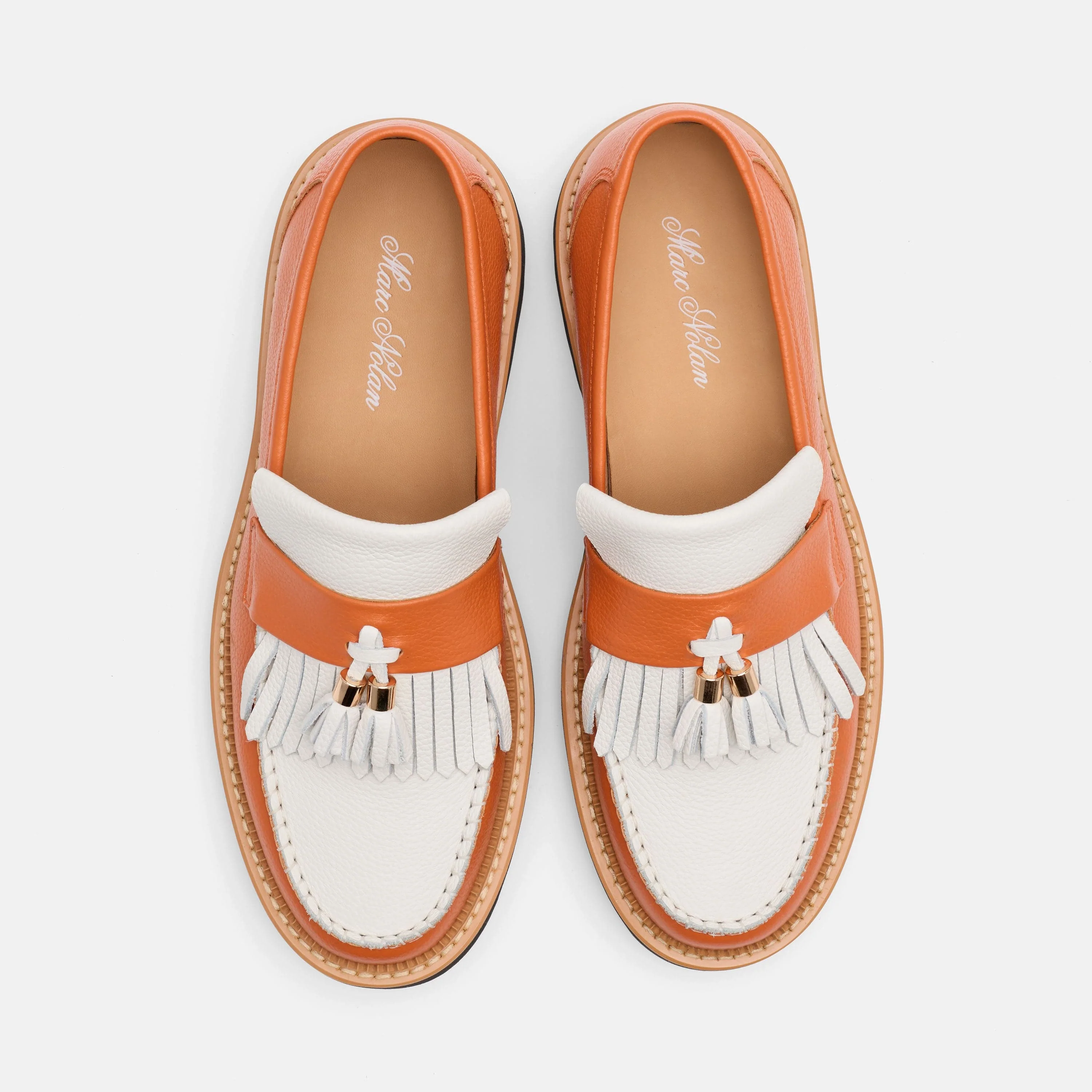 Journey Orange/White Leather Lug Tassel Loafer - Image 6