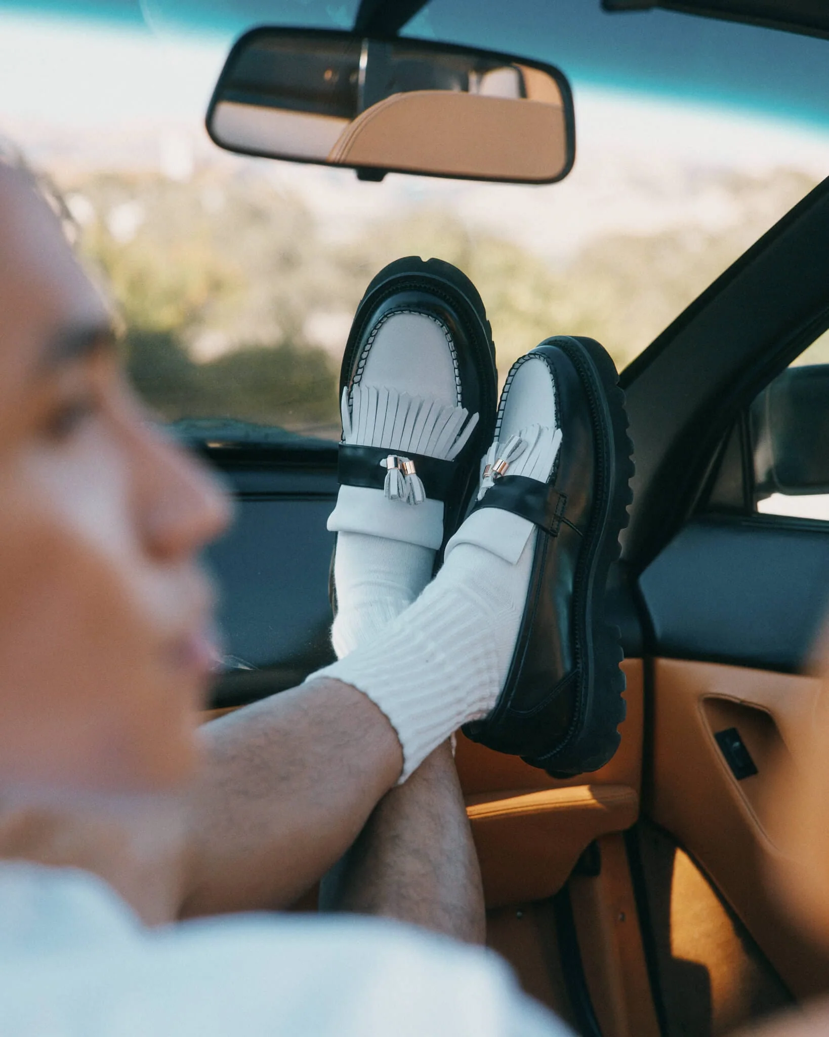 Journey Black/White Leather Lug Tassel Loafer - Image 4