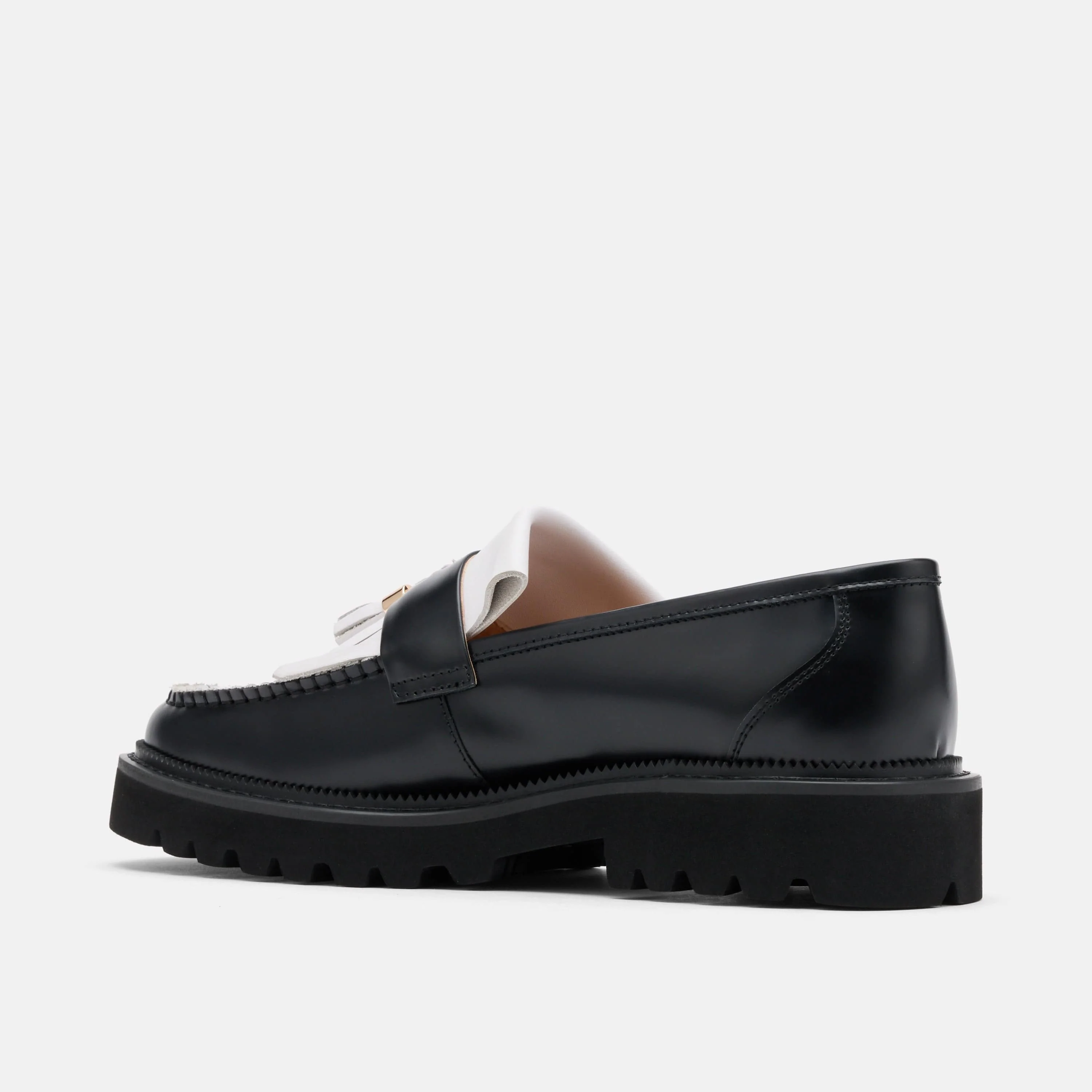 Journey Black/White Leather Lug Tassel Loafer - Image 5