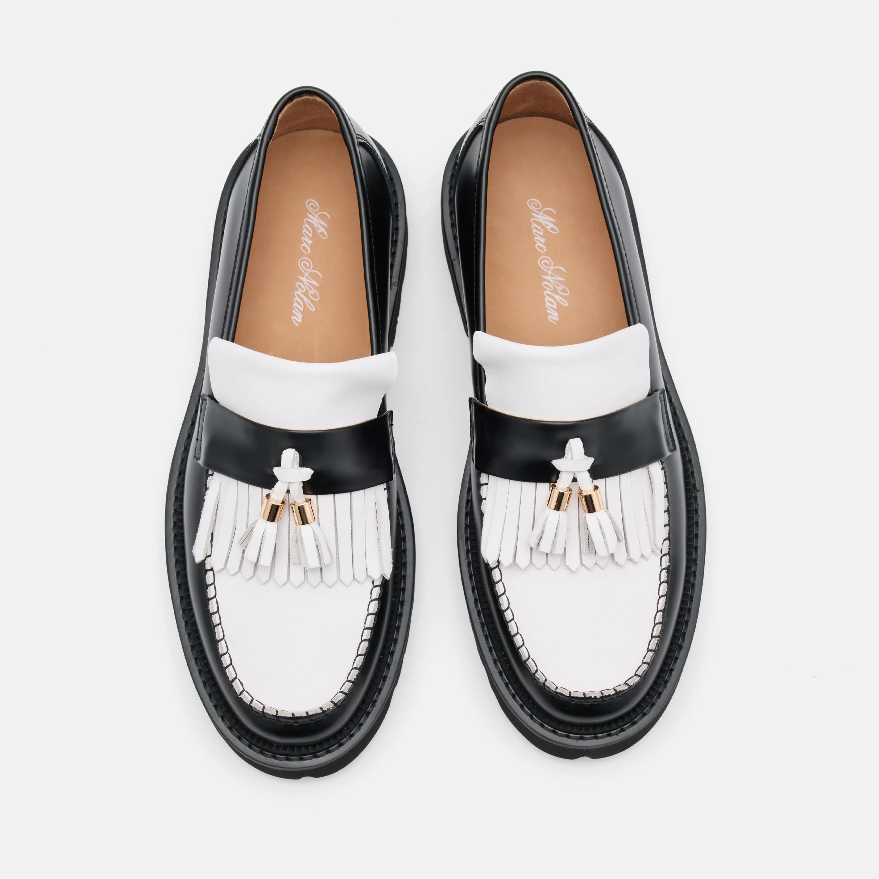 Journey Black/White Leather Lug Tassel Loafer - Image 6