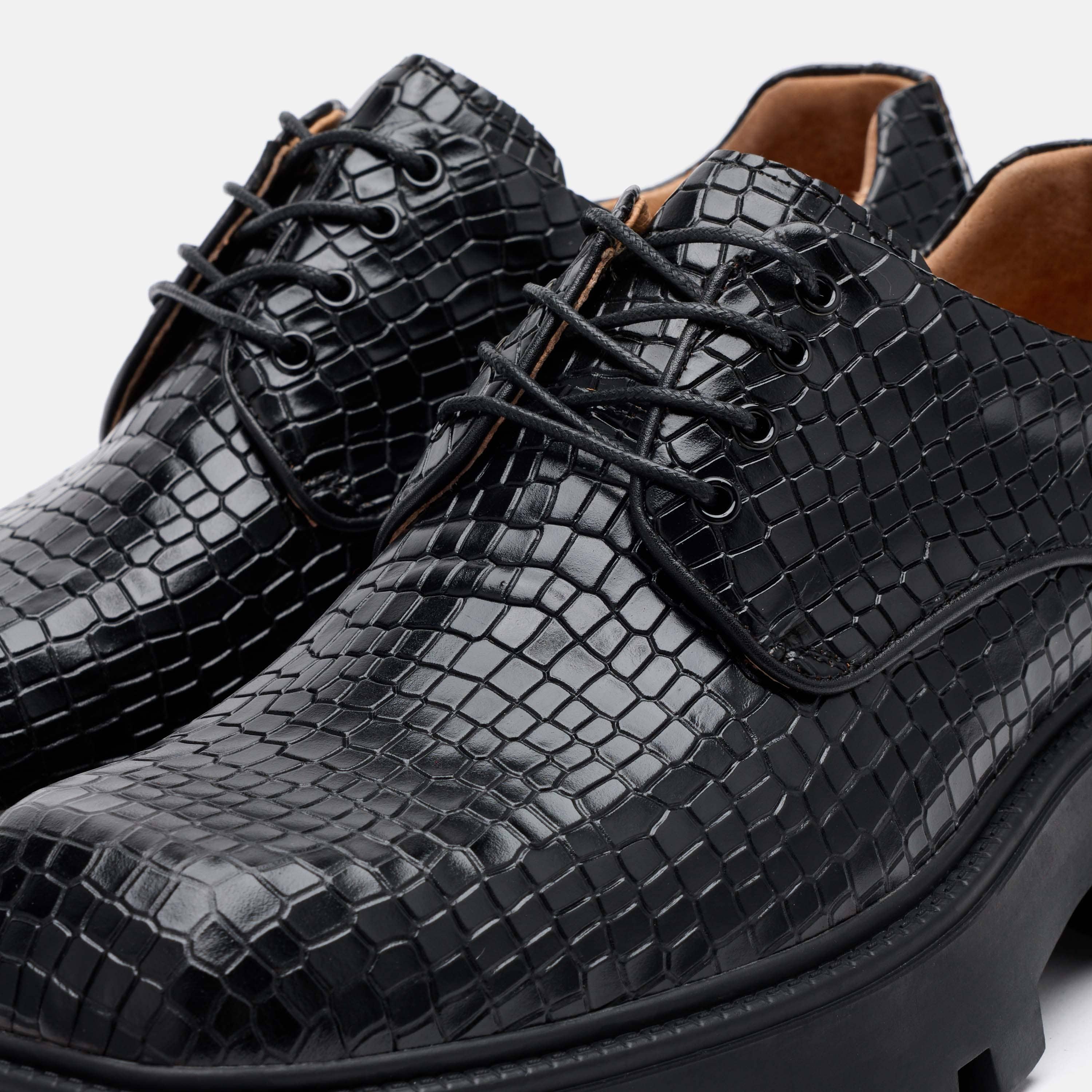 Kryos Black Croc Leather Lug Derbys - Image 3