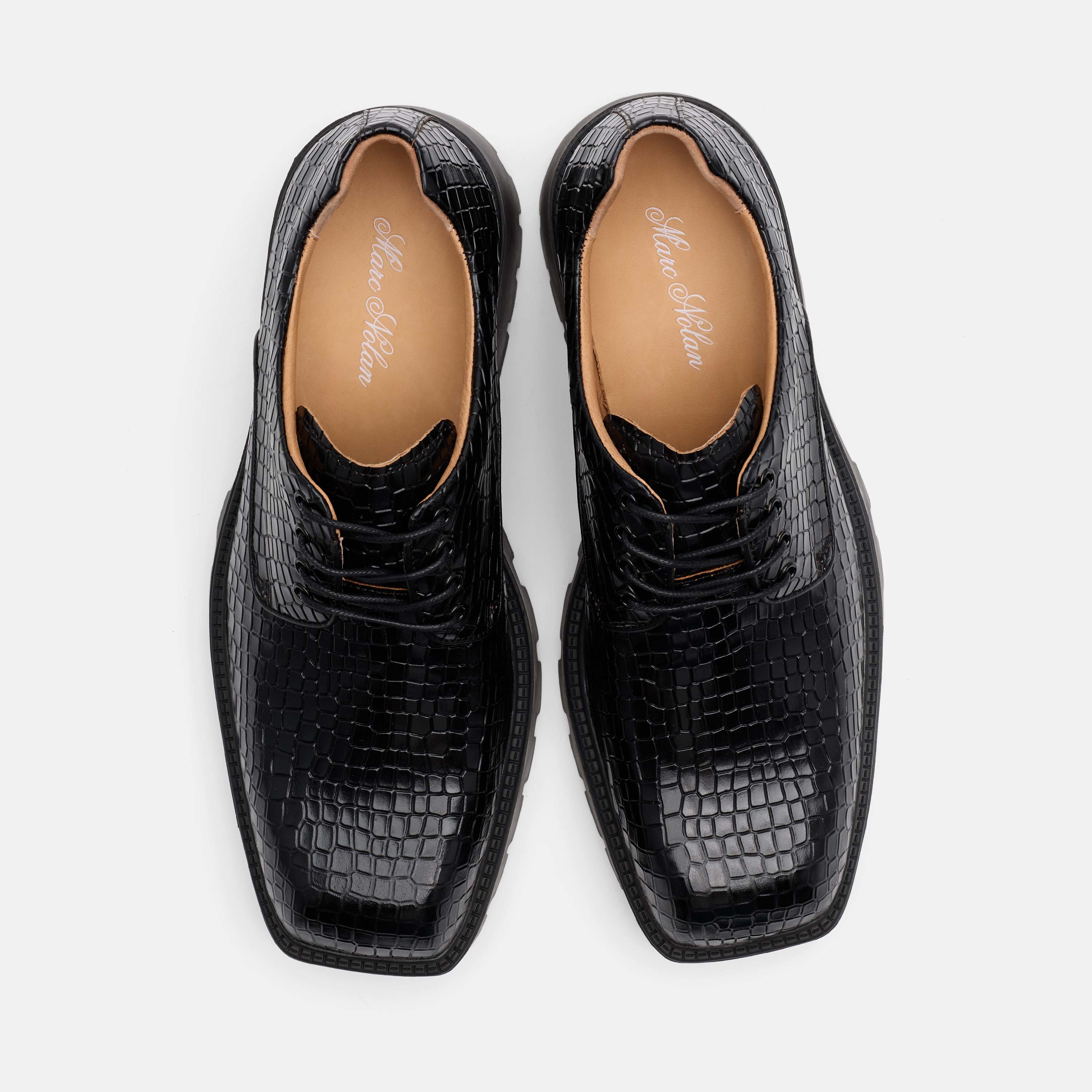 Kryos Black Croc Leather Lug Derbys - Image 6