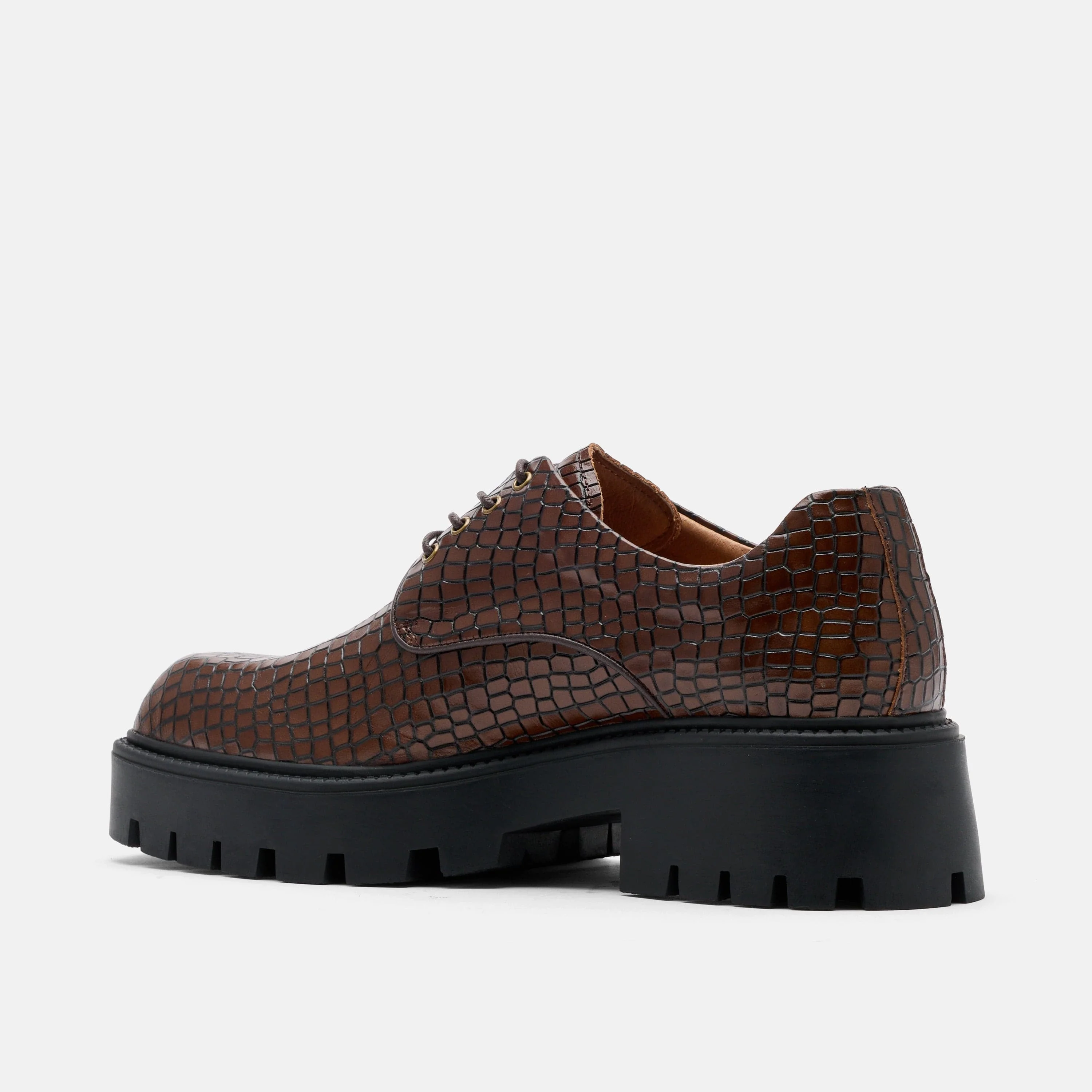 Kryos Brown Croc Leather Lug Derbys - Image 5