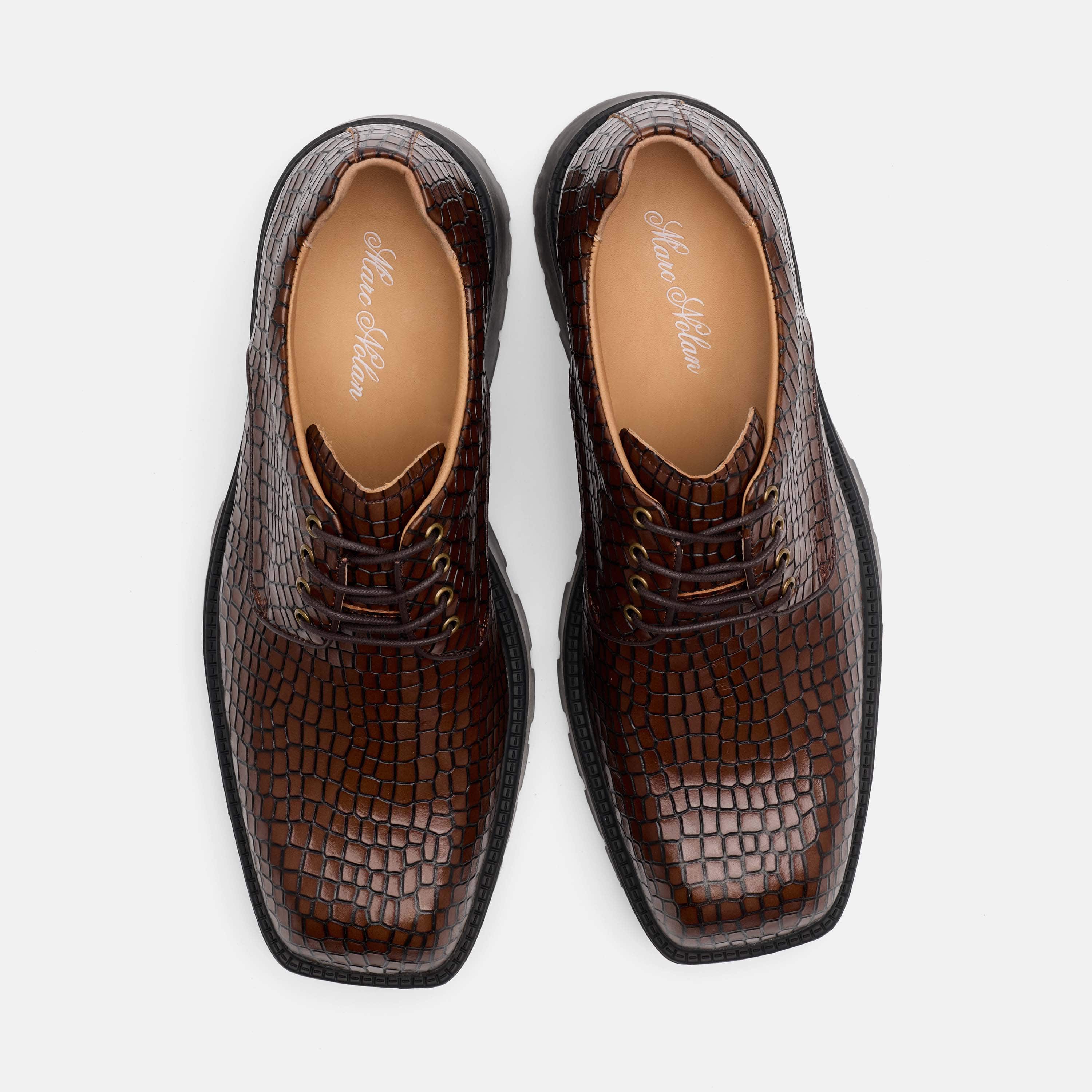 Kryos Brown Croc Leather Lug Derbys - Image 6