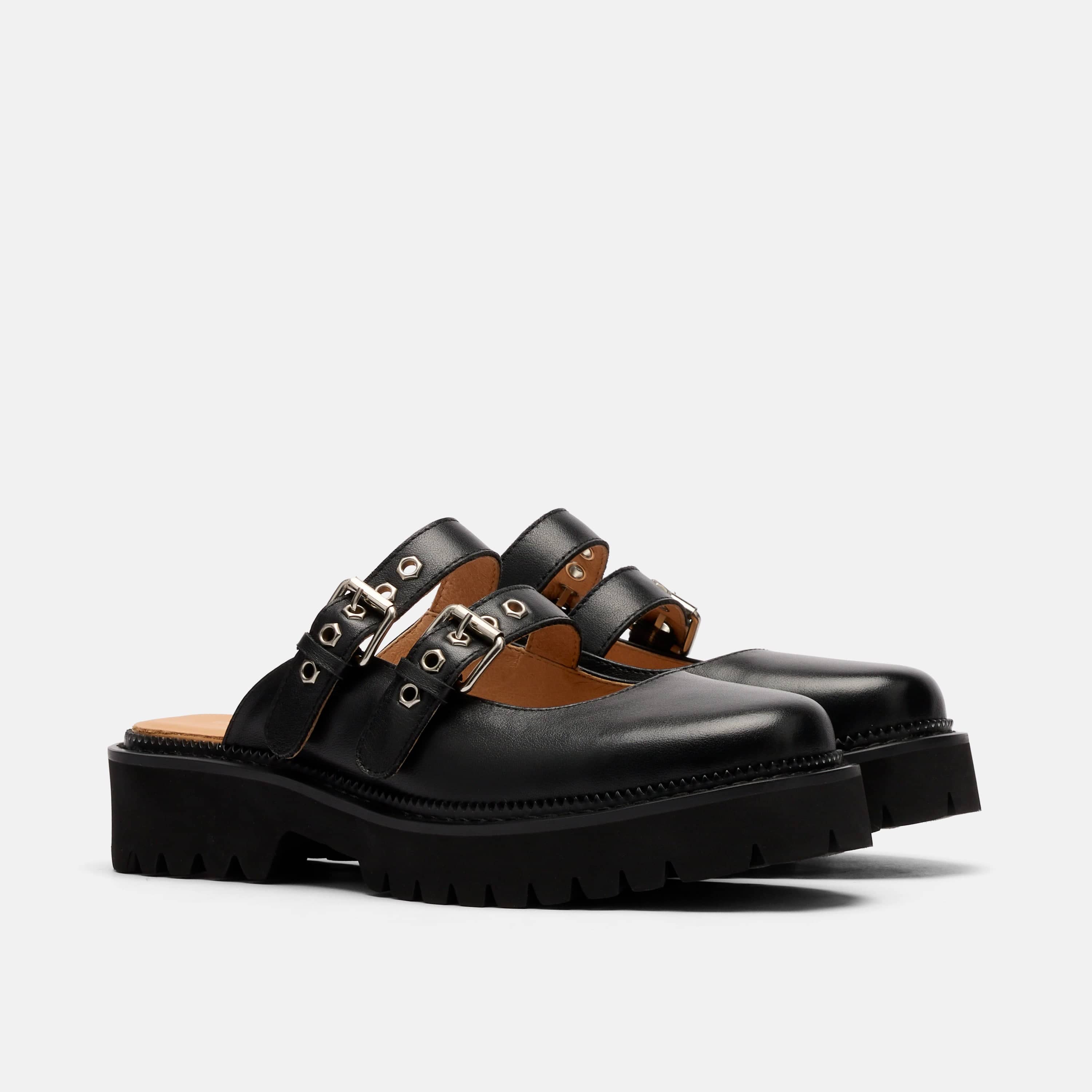 Lexi Black Leather Double Buckle Mule - Image 2
